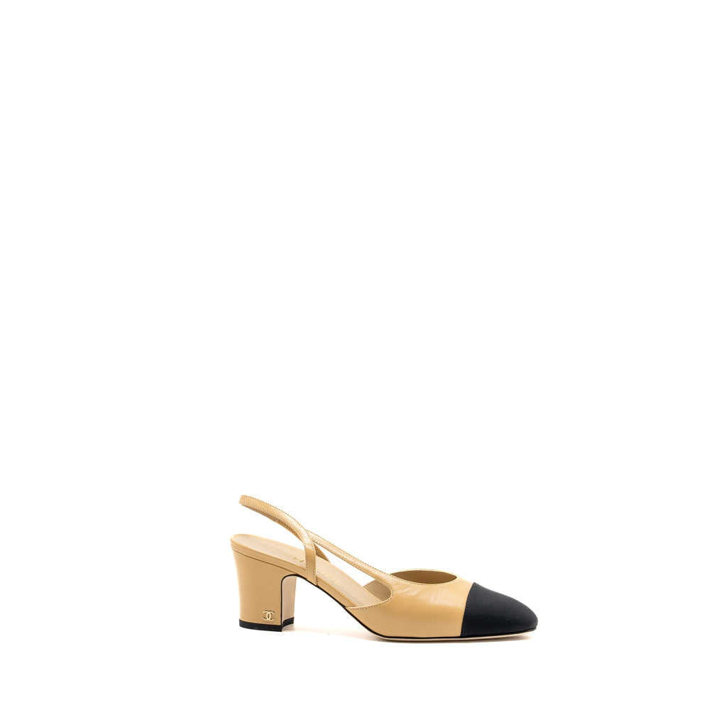 CHANEL SLINGBACKS LEATHER BEIGE / BLACK LGHW