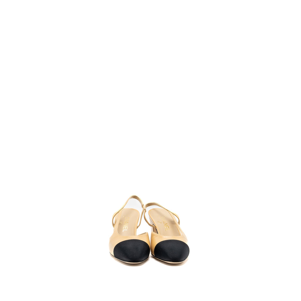 CHANEL SLINGBACKS LEATHER BEIGE / BLACK LGHW