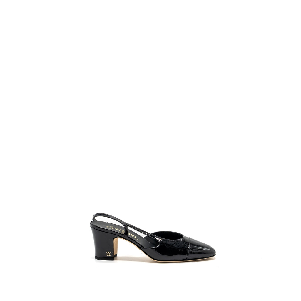 CHANEL 22K SLINGBACKS PATENT/CALFSKIN BLACK LGHW