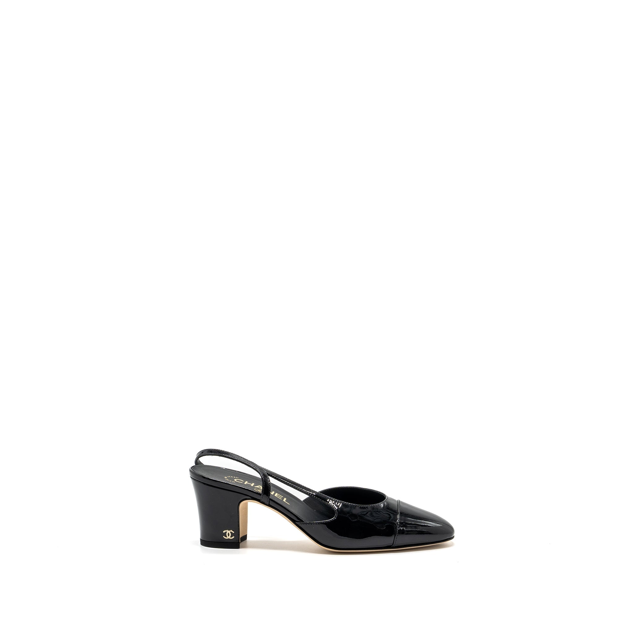 CHANEL 22K SLINGBACKS PATENT/CALFSKIN BLACK LGHW