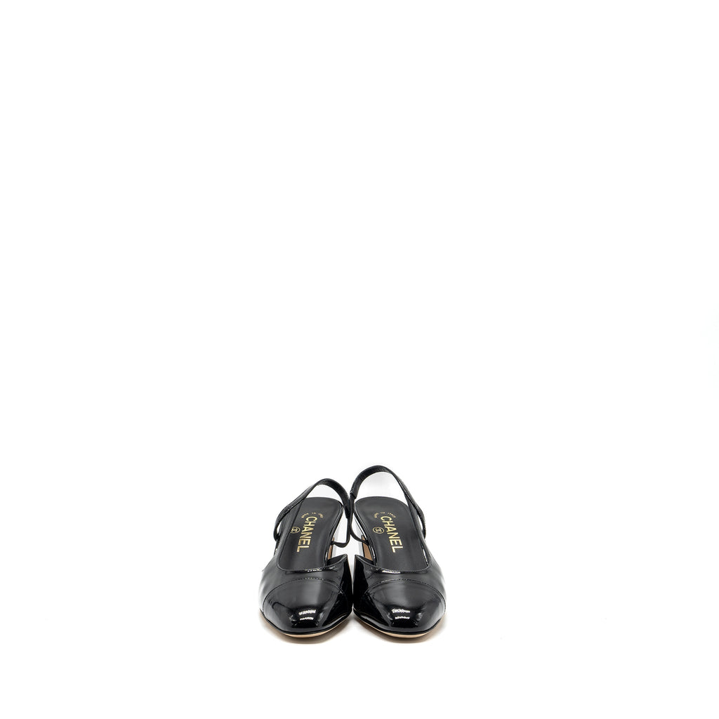 CHANEL 22K SLINGBACKS PATENT/CALFSKIN BLACK LGHW