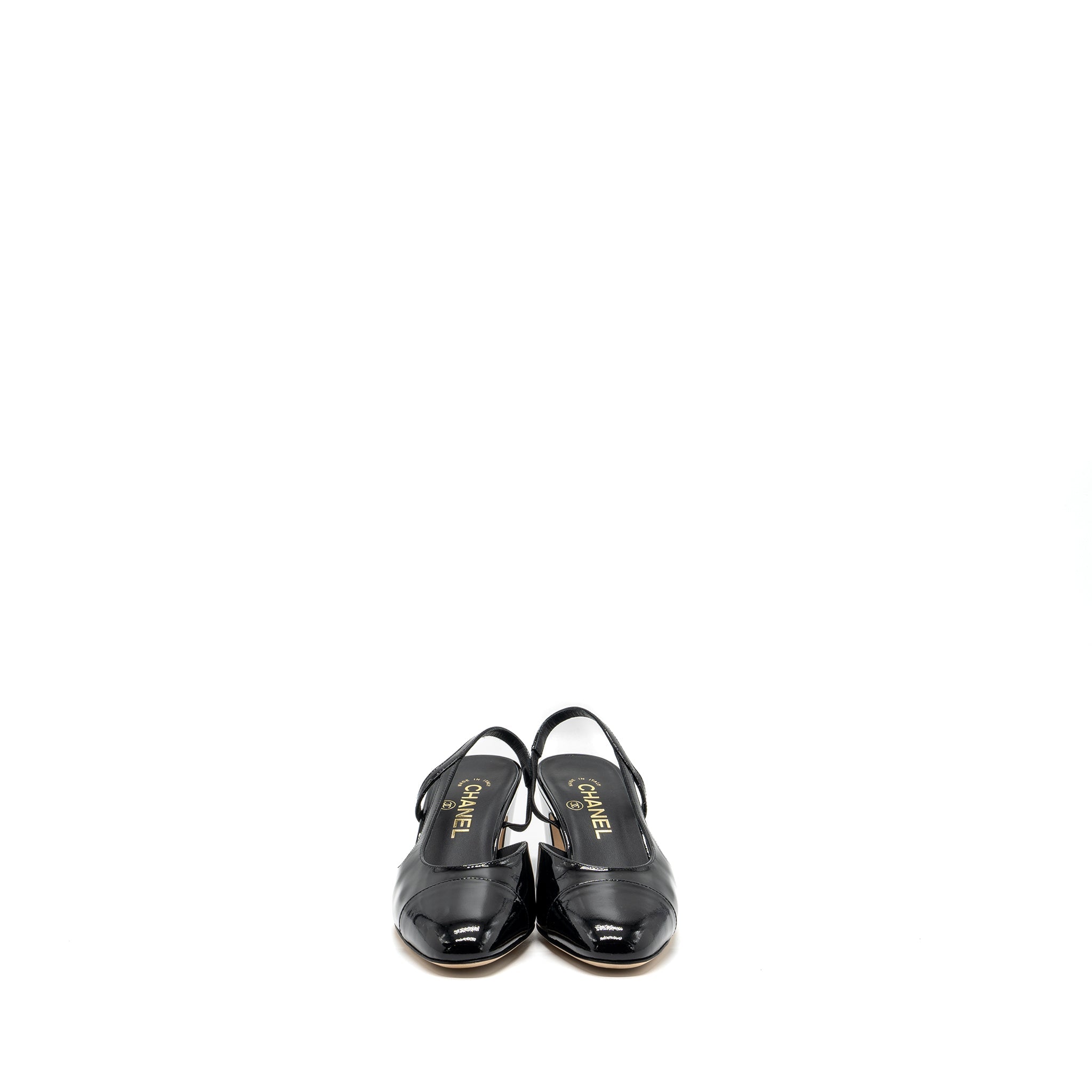 CHANEL 22K SLINGBACKS PATENT/CALFSKIN BLACK LGHW
