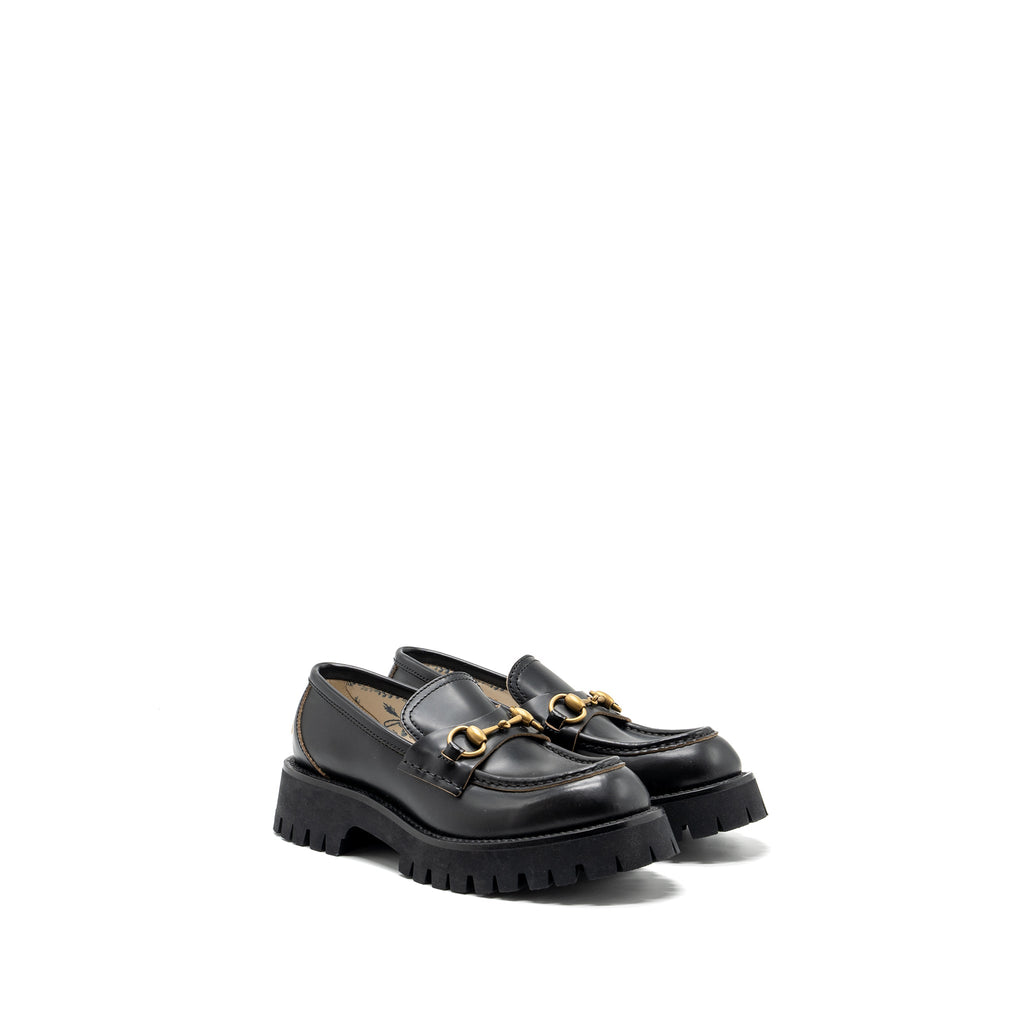 GUCCI LEATHER LUG SOLE HORSEBIT LOAFER BLACK GHW