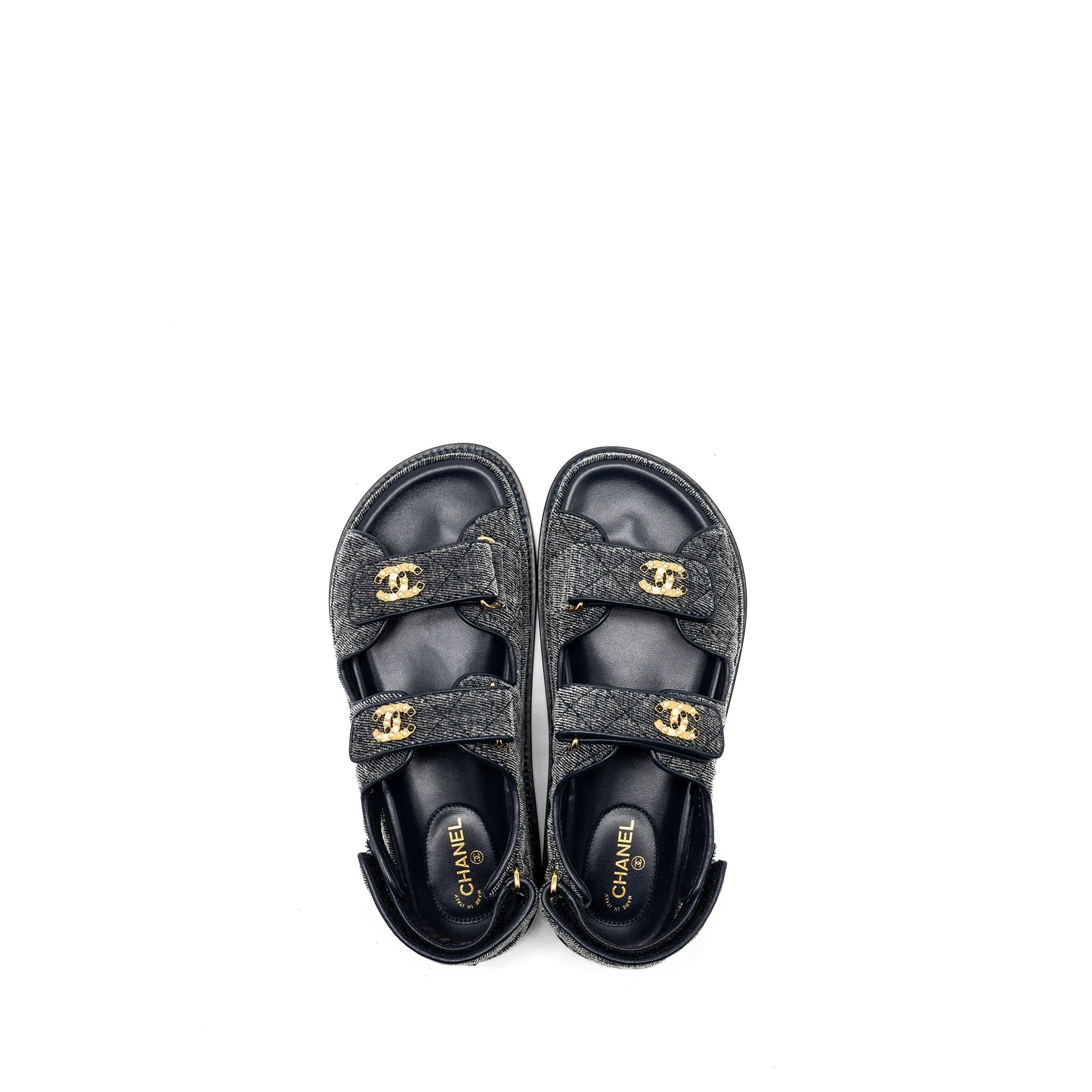 CHANEL DAD SANDALS DENIM GREY MULTICOLOUR HARDWARE