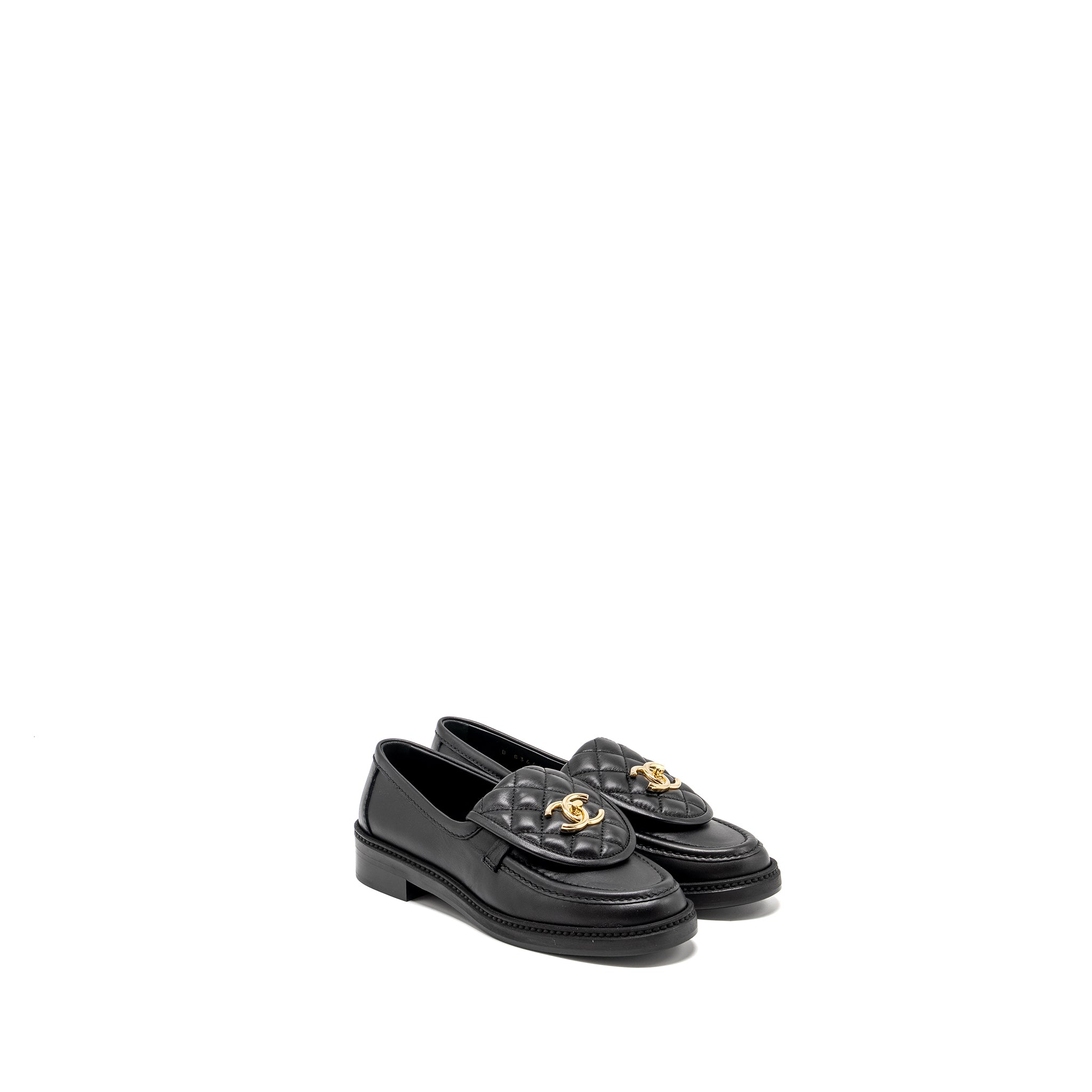 CHANEL CC TURNLOCK LOAFER QUILTED LEATHER BLACK LGHW