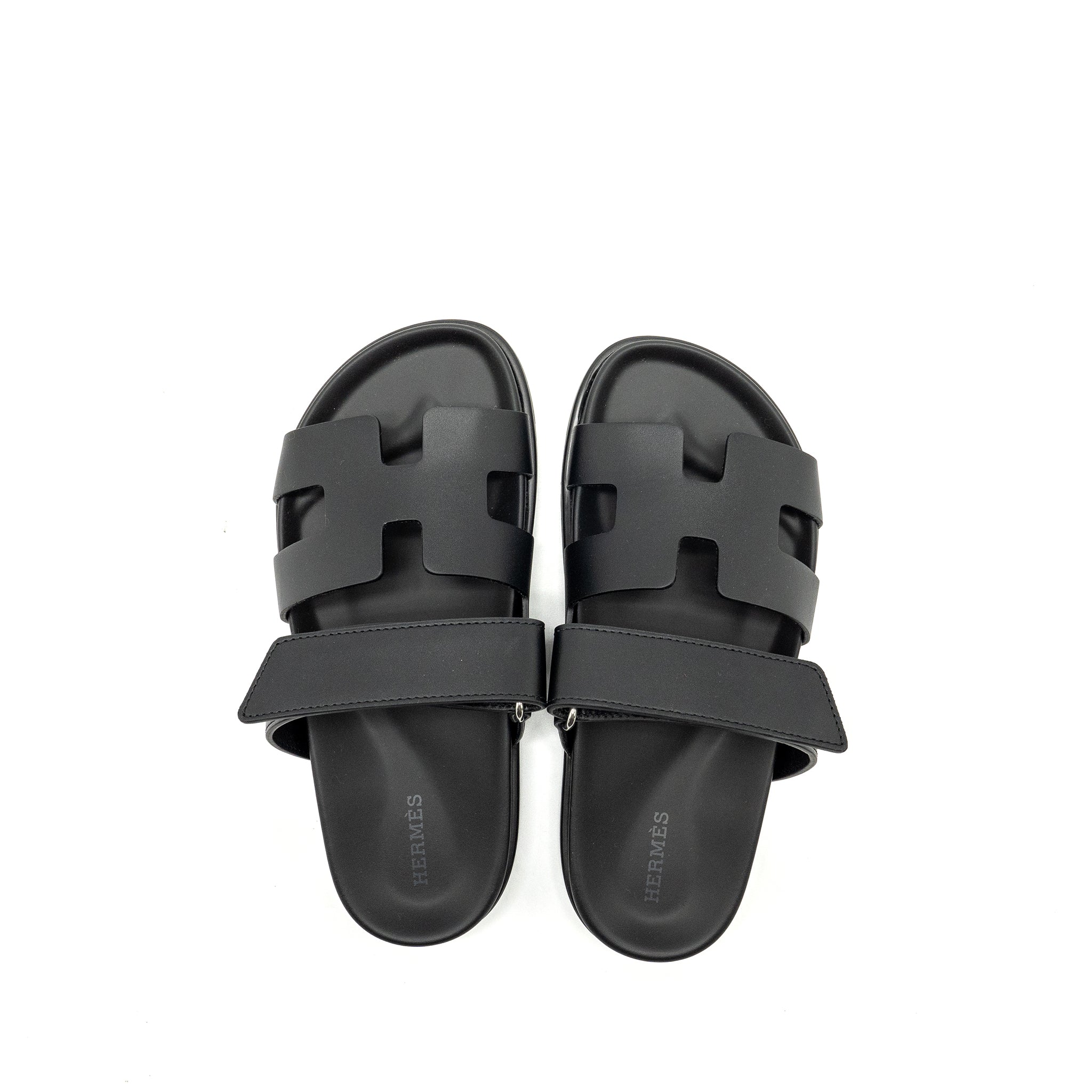 HERMES CHYPRE SANDALS LEATHER BLACK