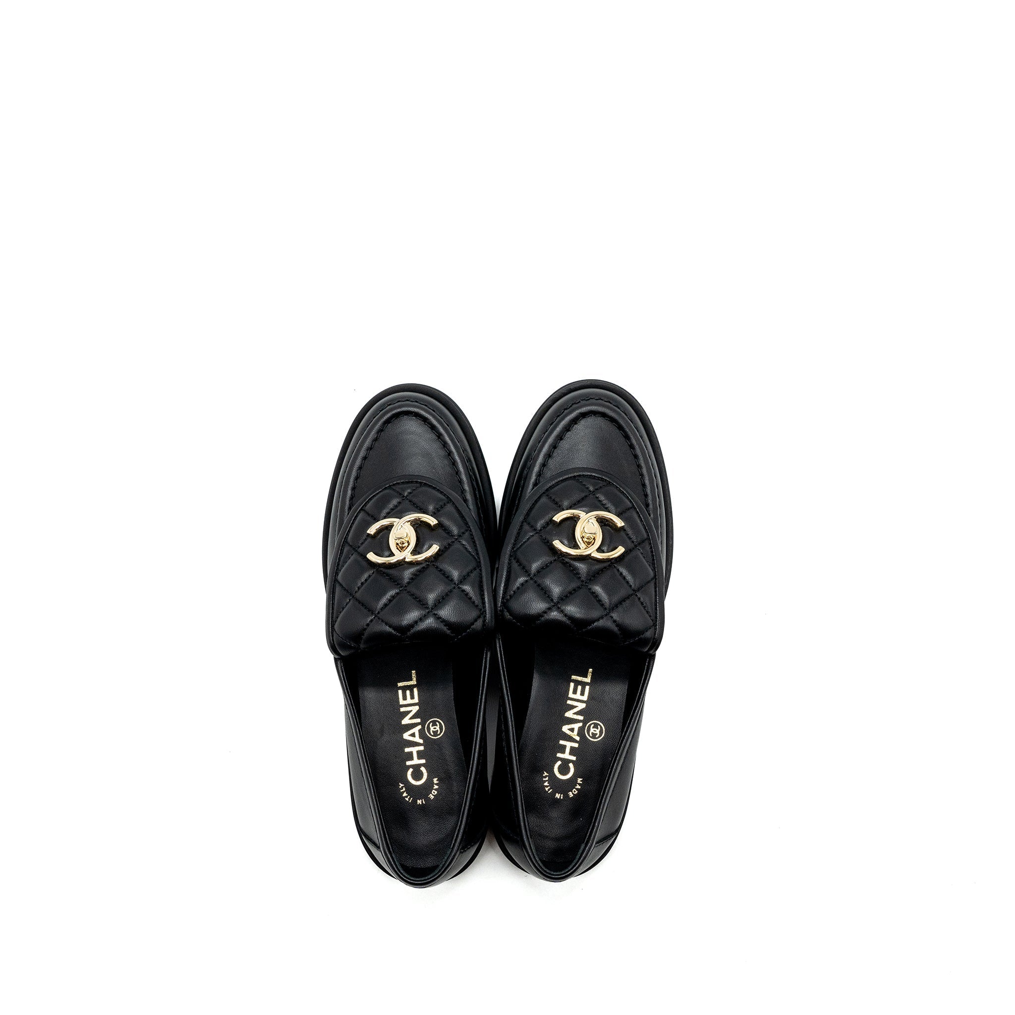 CHANEL CC TURNLOCK LOAFERS BLACK LGHW