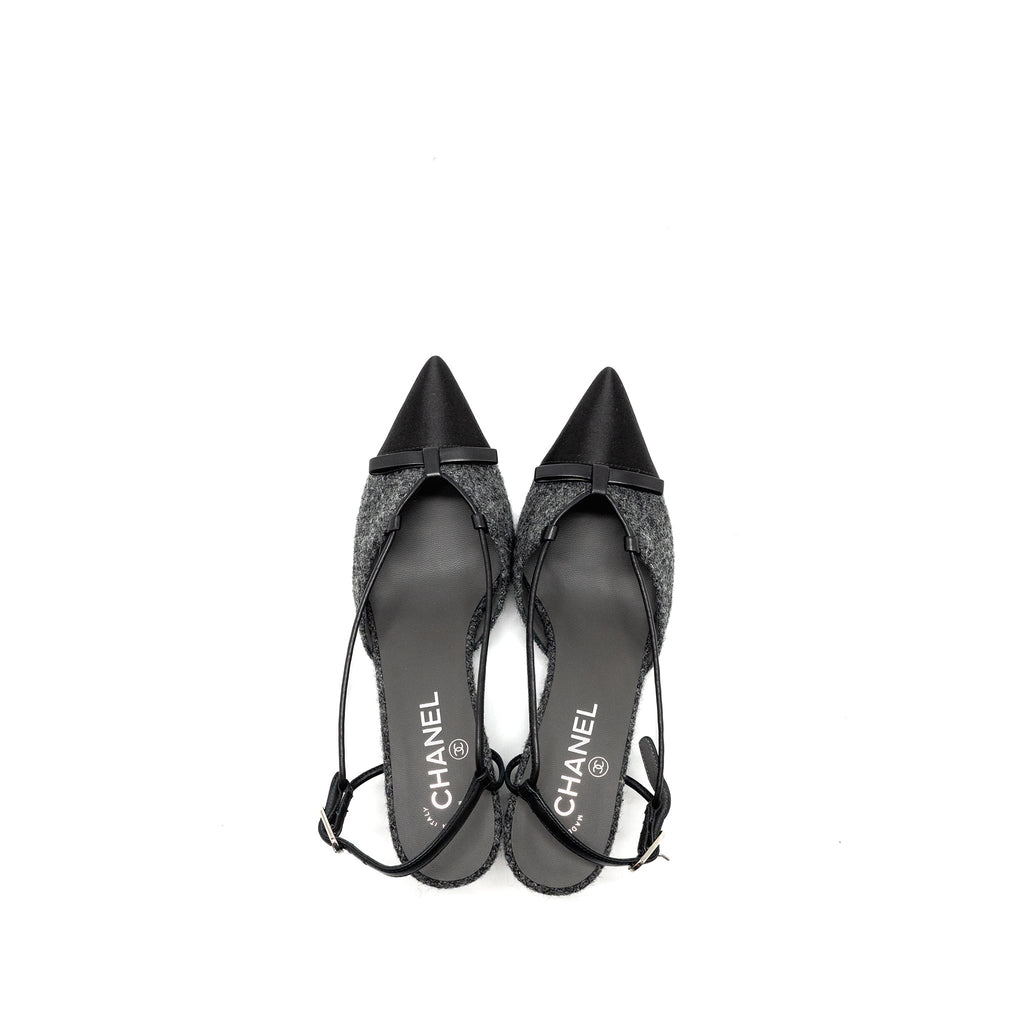 CHANEL CAP TOE CC SLINGBACK PUMPS TWEED GREY/BLACK