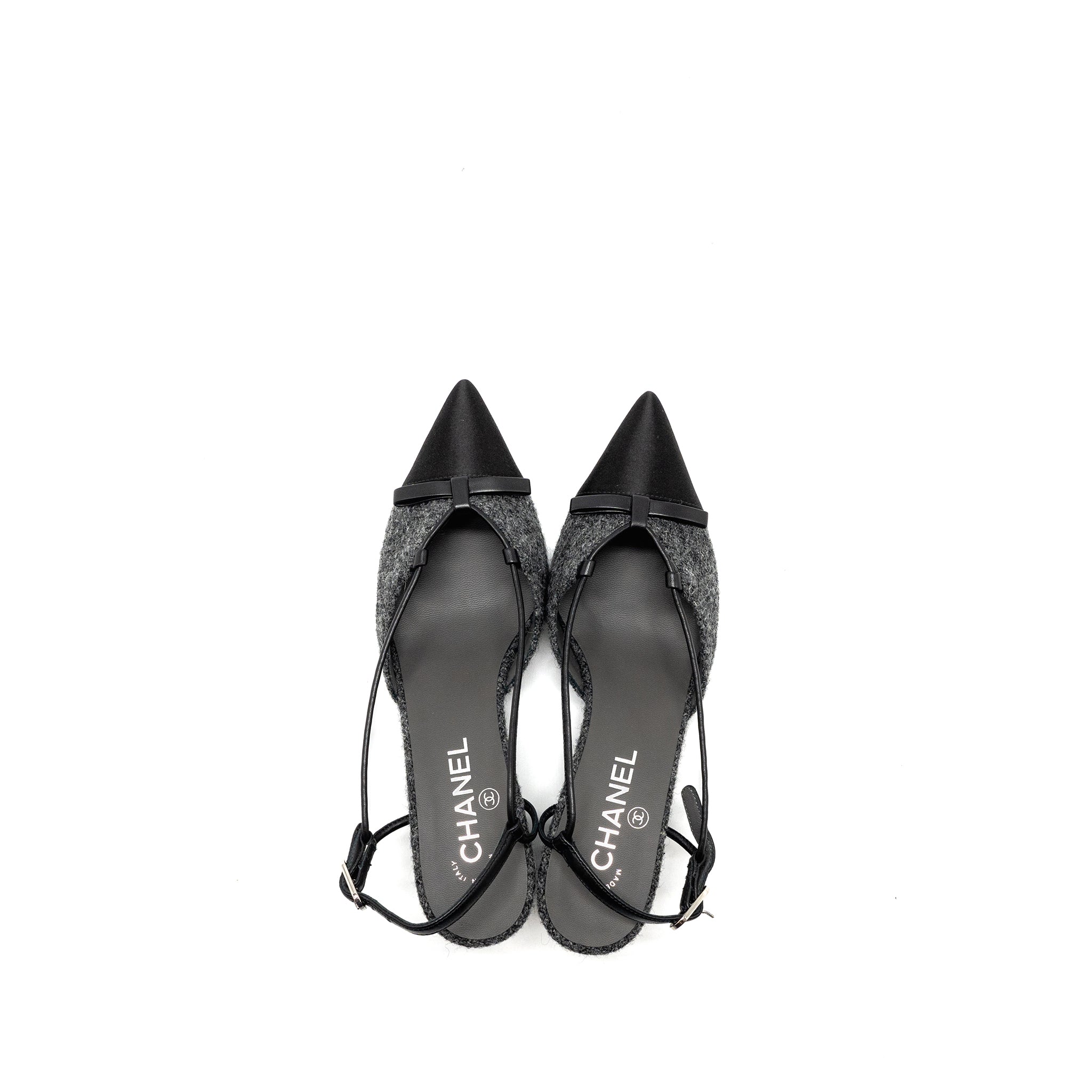 CHANEL CAP TOE CC SLINGBACK PUMPS TWEED GREY/BLACK