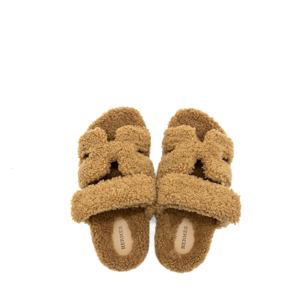 HERMES CHYPRE SANDALS PEAU LANIEE MER BEIGE ARGYLE