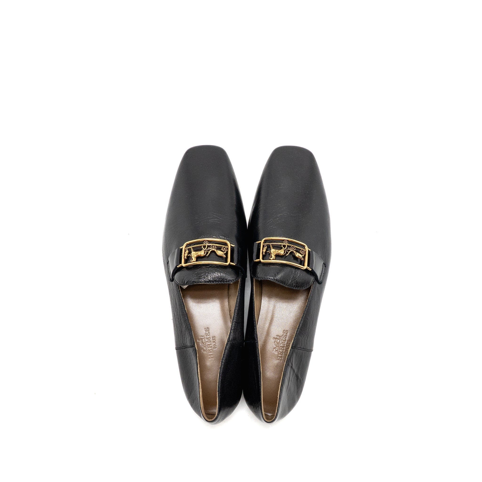 HERMES TIME LOAFER LEATHER BLACK GHW