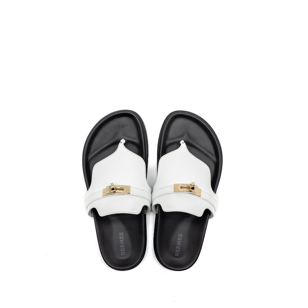 HERMES EMPIRE SANDALS CALFSKIN WHITE LGHW