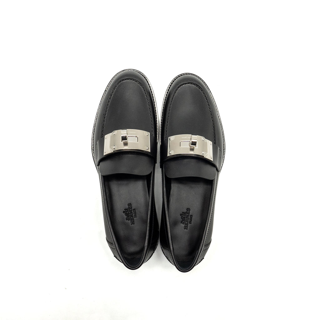 HERMES MOCASSINS HOT LOAFER CALFSKIN BLACK SHW