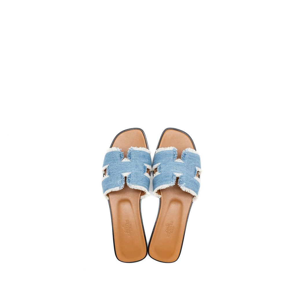 HERMES ORAN SANDALS TOILE DE COTTON BLUE CLAIR