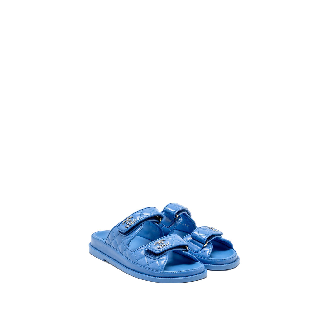 CHANEL 24P MULES LAMBSKIN BLUE GHW