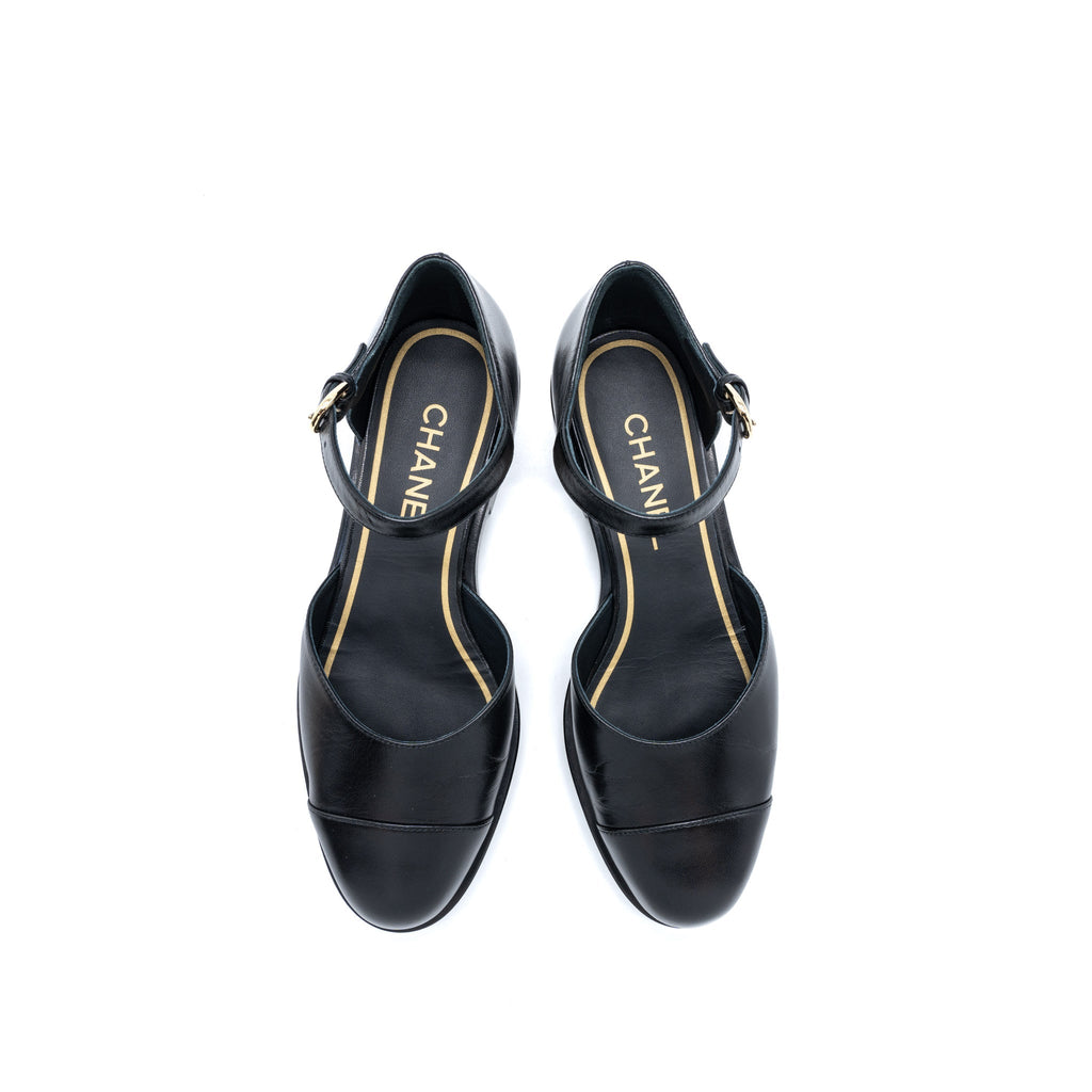 CHANEL MARY JANES SHOES SHINY GOATSKIN BLACK LGHW