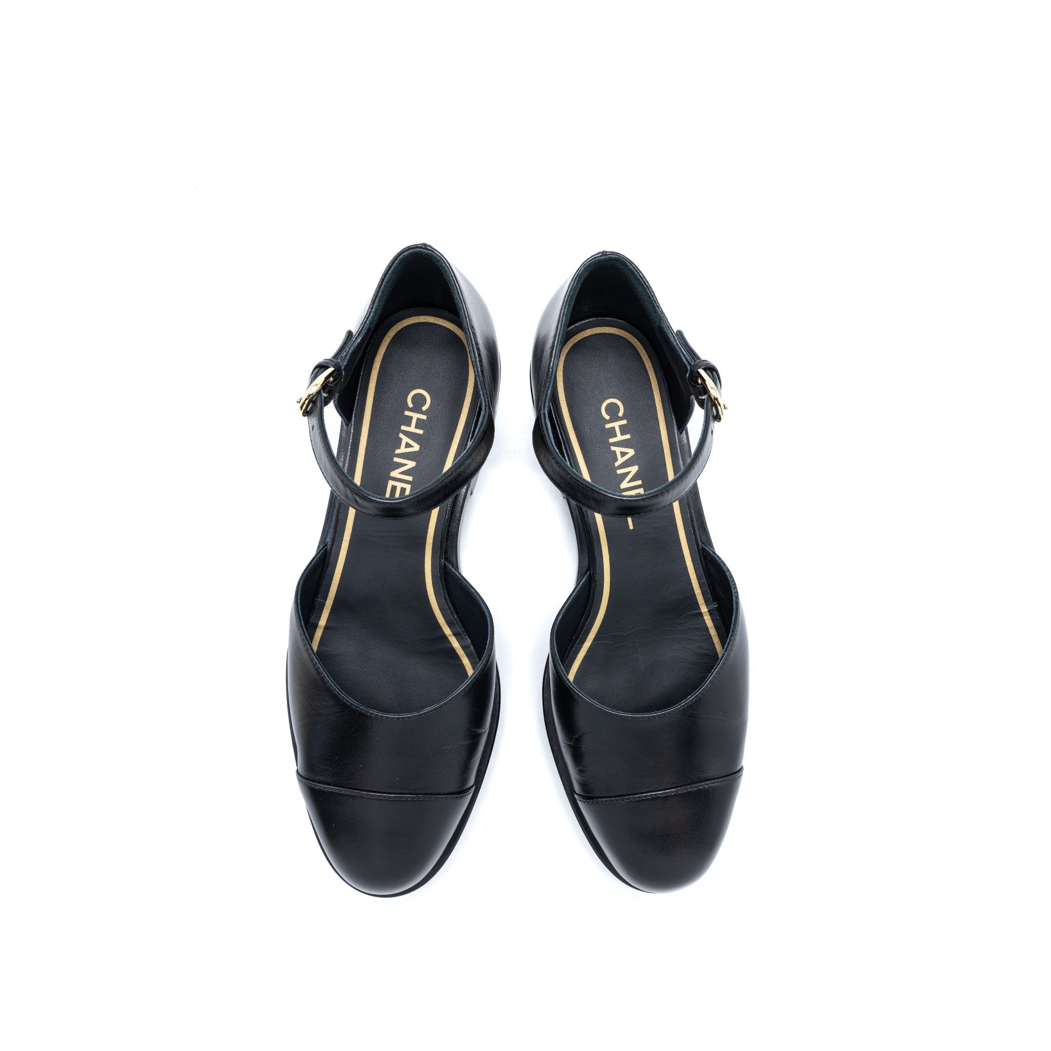 CHANEL MARY JANES SHOES SHINY GOATSKIN BLACK LGHW