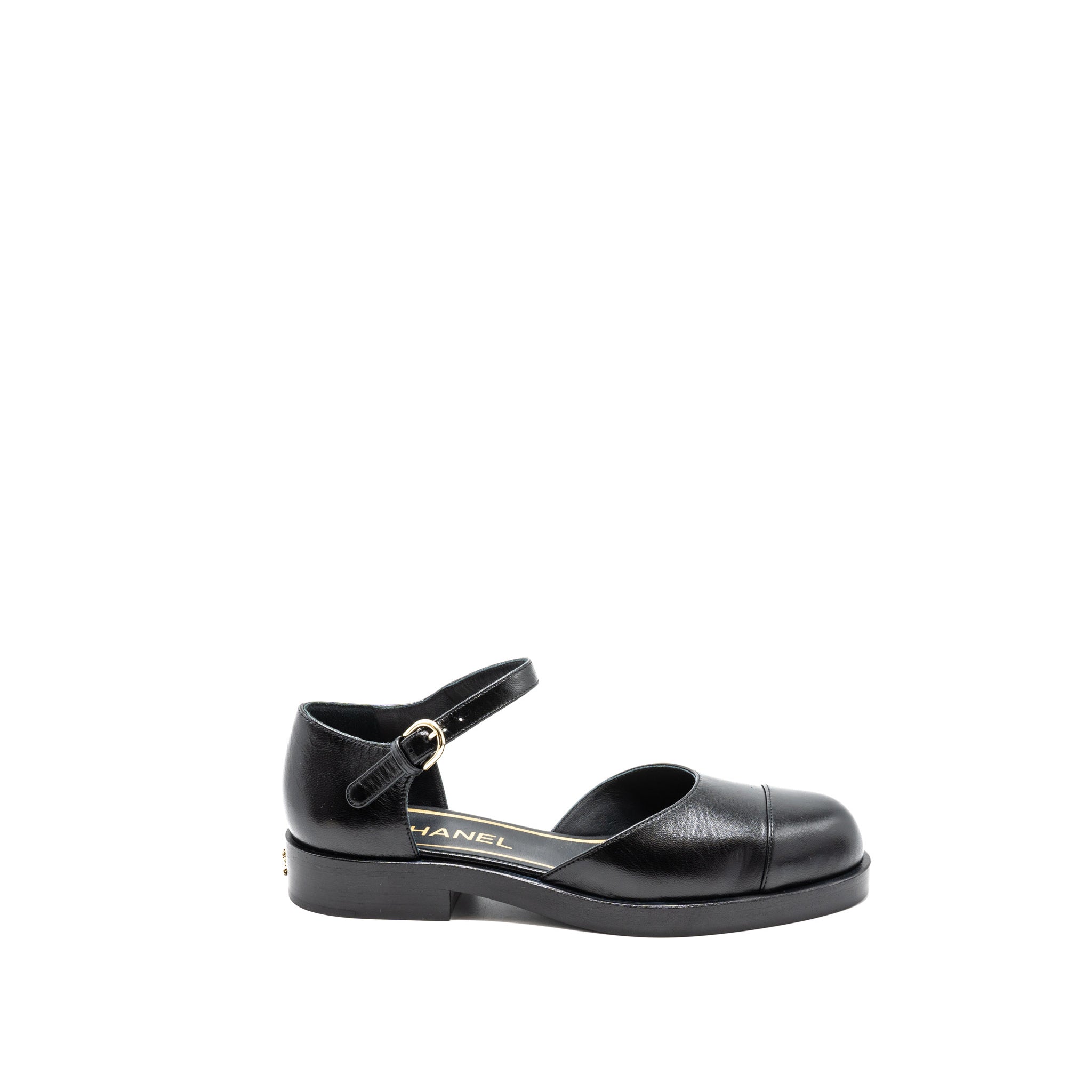 CHANEL MARY JANES SHOES SHINY GOATSKIN BLACK LGHW