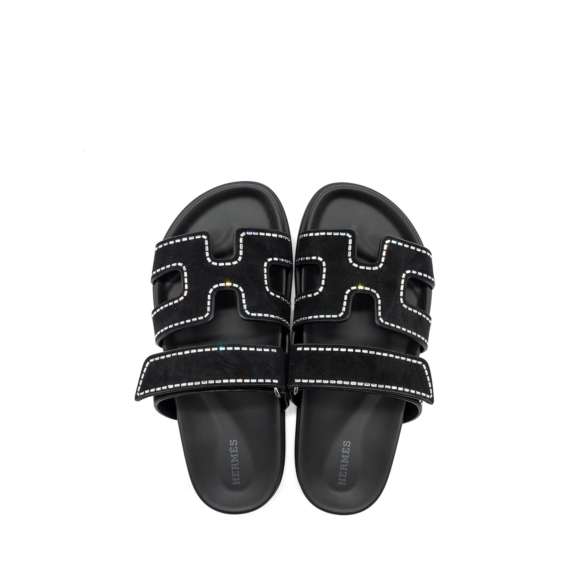 HERMES CHYPRE SANDALS SUEDE/ CRYSTAL BLACK