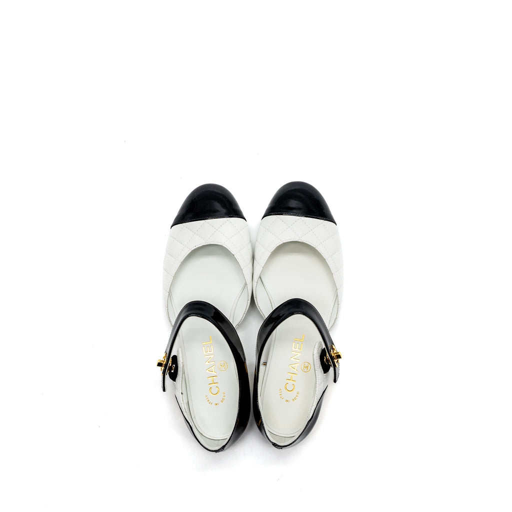 CHANEL MARY JANES OPEN BALLET FLAT SHOES BLACK / WHITE