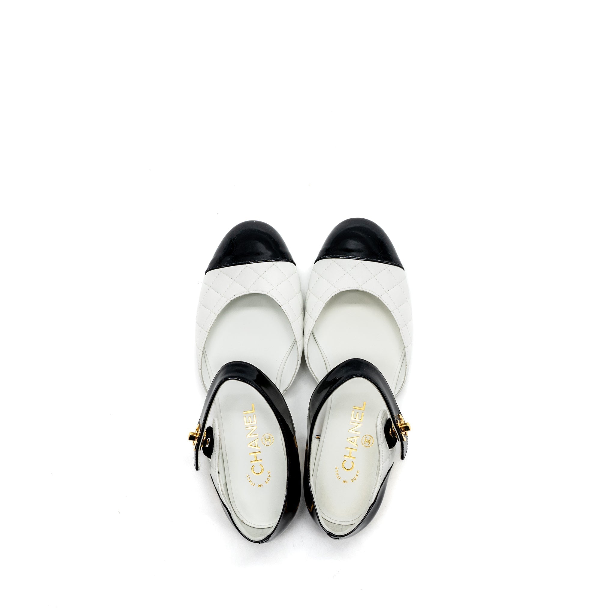 CHANEL MARY JANES OPEN BALLET FLAT SHOES BLACK / WHITE