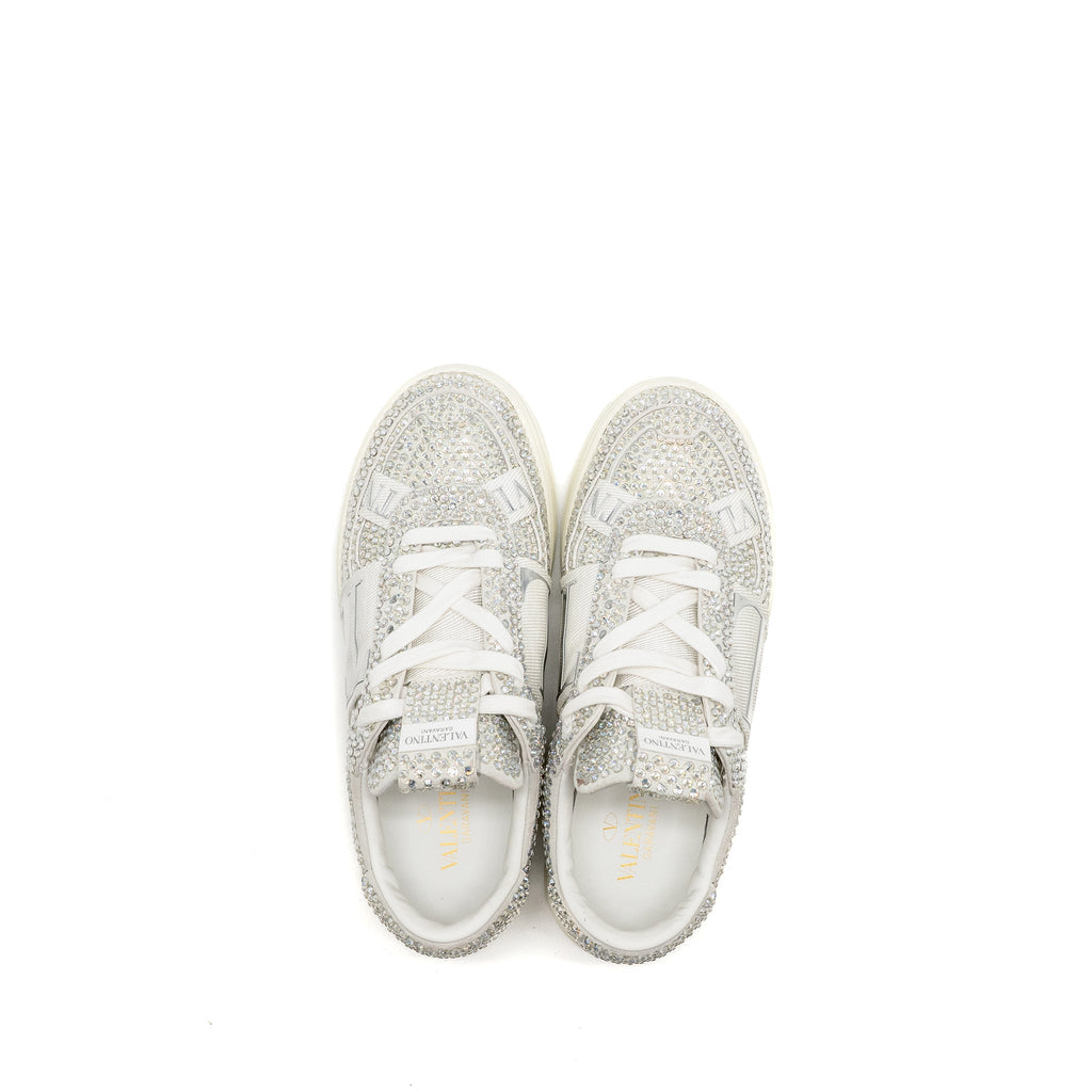 VALENTINO VLTN CRYSTAL-EMBELLISHED SNEAKER CALFSKIN WHITE/SILVER