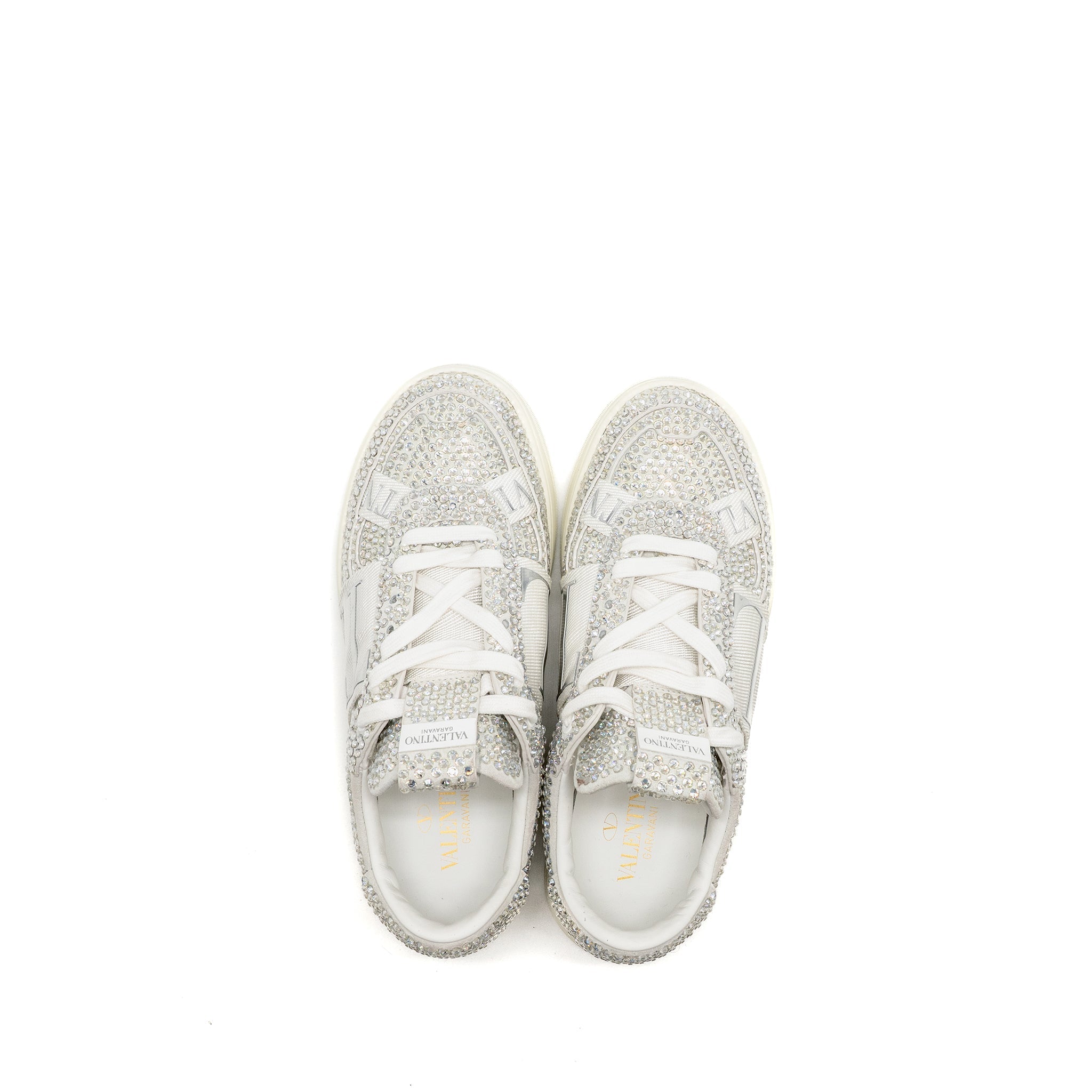 VALENTINO VLTN CRYSTAL-EMBELLISHED SNEAKER CALFSKIN WHITE/SILVER