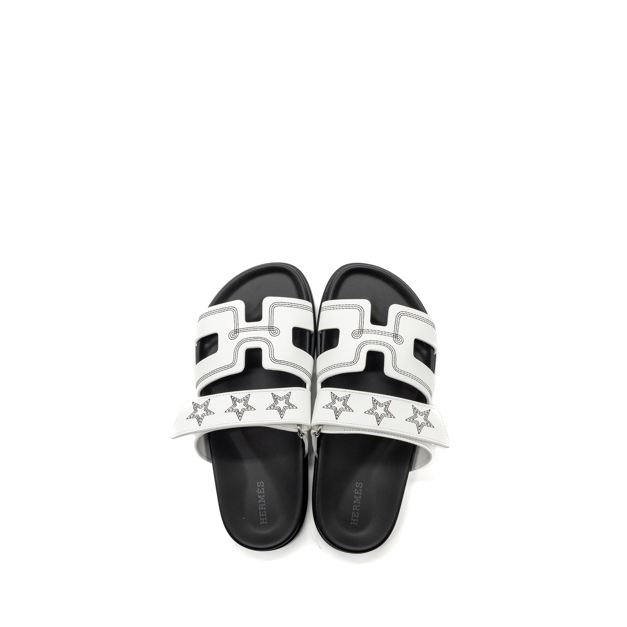 HERMES CHYPRE SANDALS STAR EMBROIDERED WHITE