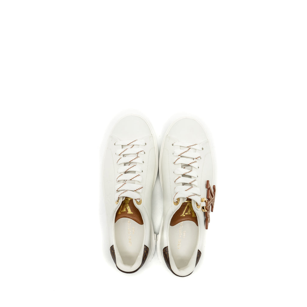 LOUIS VUITTON TIME OUT SNEAKER WITH MONOGRAM AND FLOWER CHARM CALFSKIN WHITE GHW