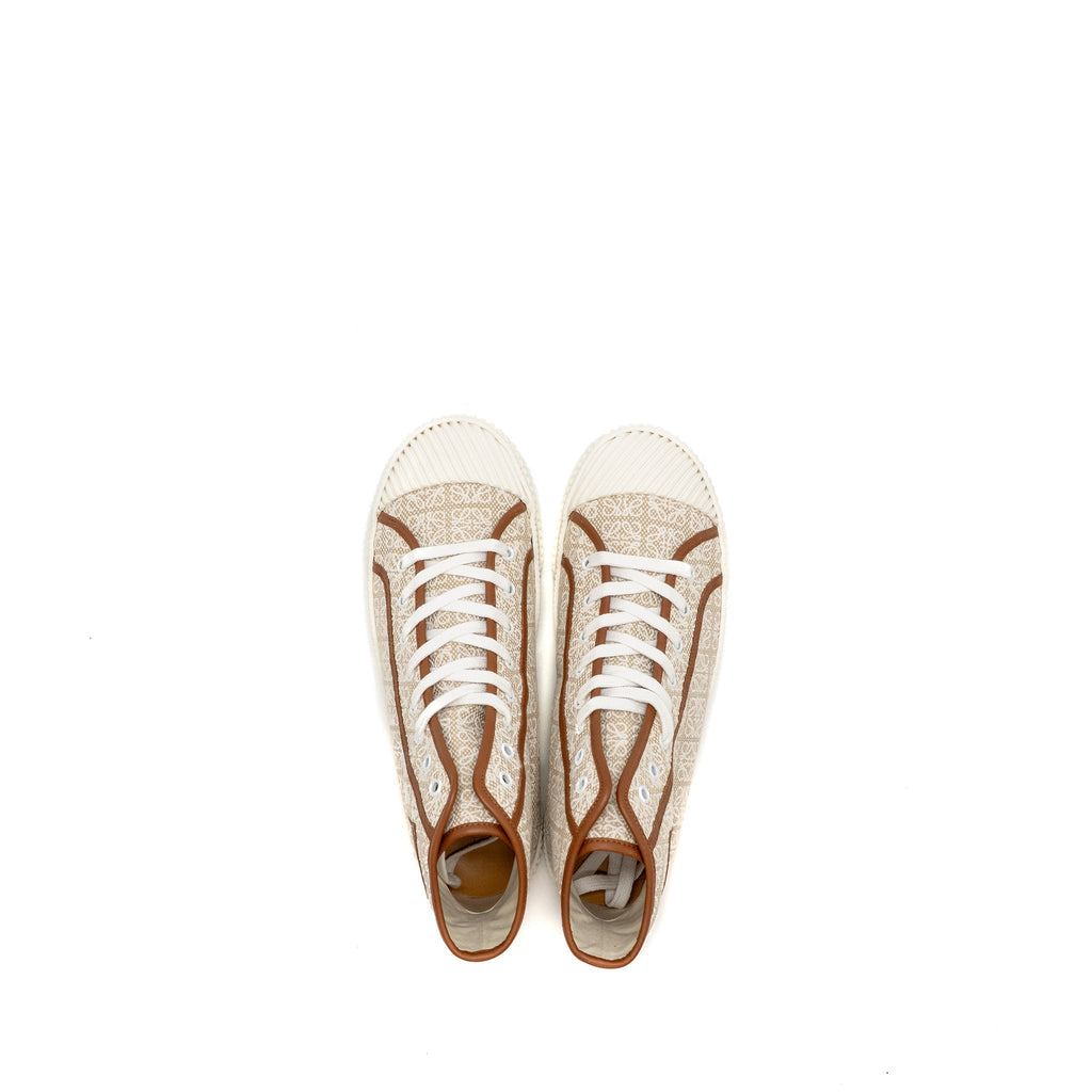 LOEWE ANAGRAM JACQUARD HIGH TOP SNEAKER NATURAL/WHITE