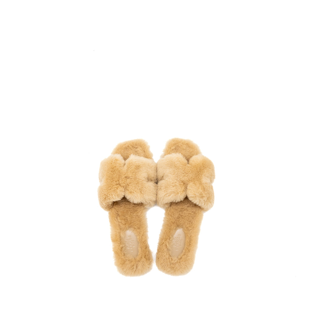 HERMES ORAN SANDAL SHEARING BEIGE ARGILE
