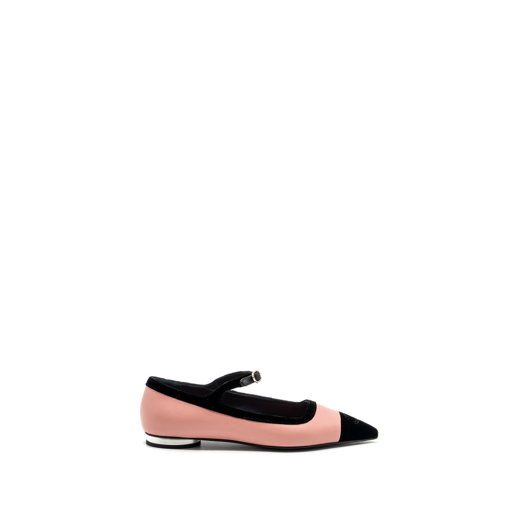 CHANEL 22K MERY JANES SHOES LAMBSKIN / VELVET PINK / BLACK LGHW