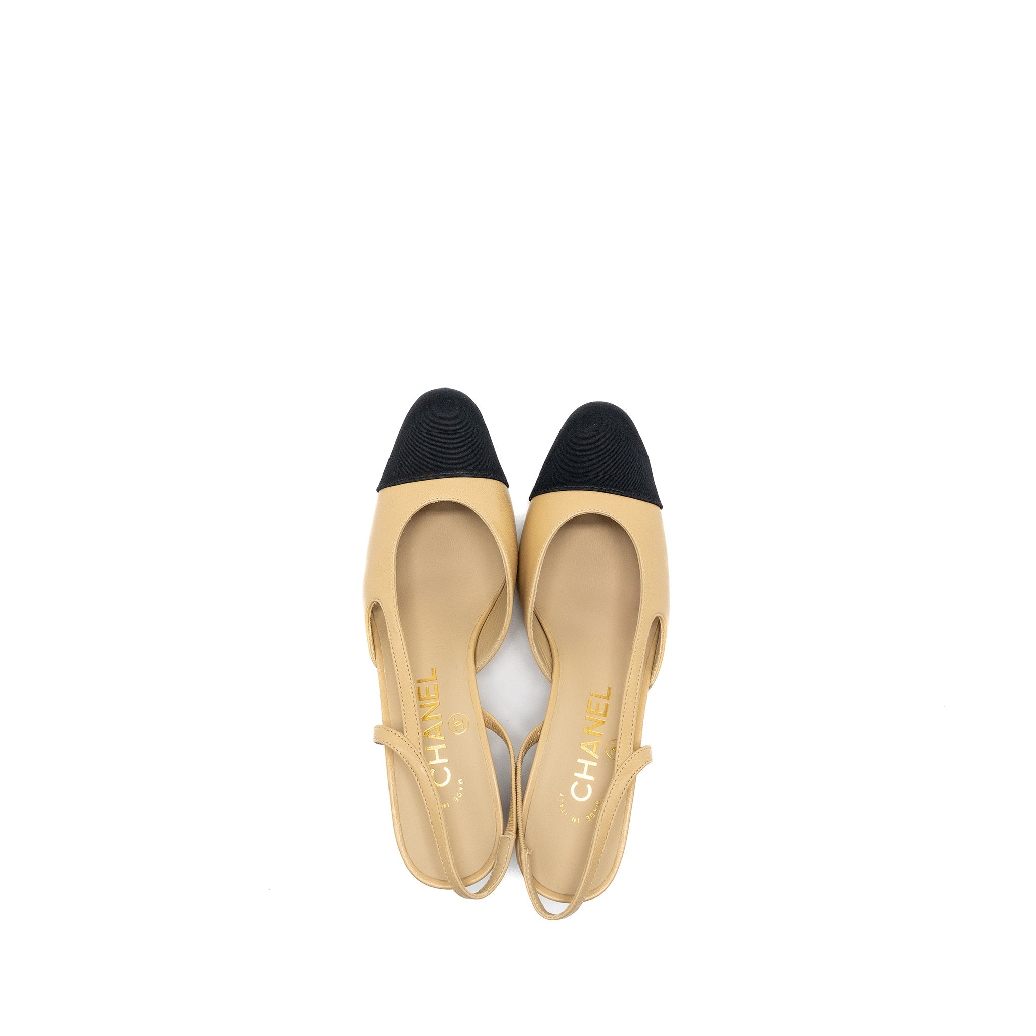 CHANEL SLING BACK BEIGE / BLACK