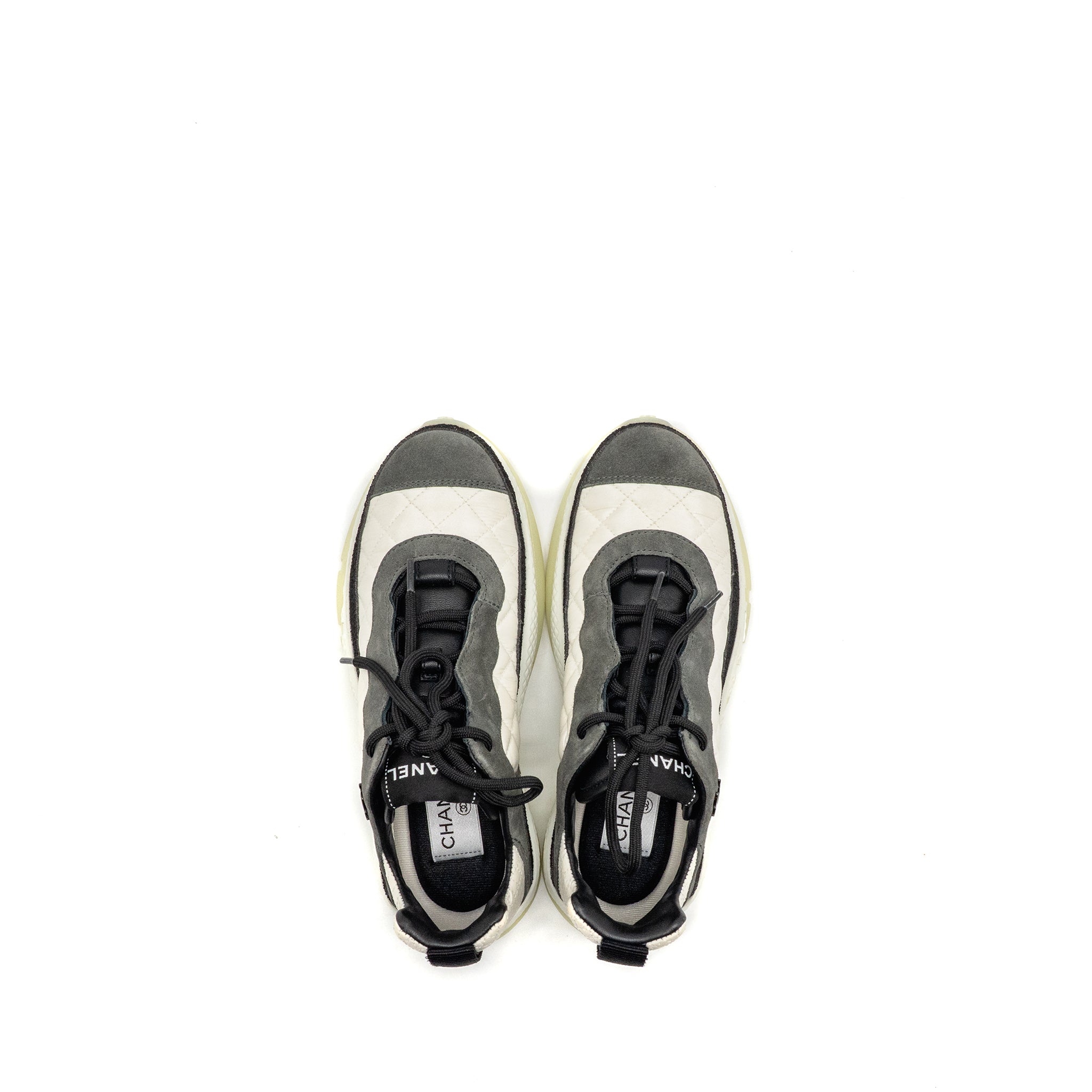 CHANEL CC AND LETTER LOGO SNEAKERS SUEDE/FABRIC BLACK/WHITE