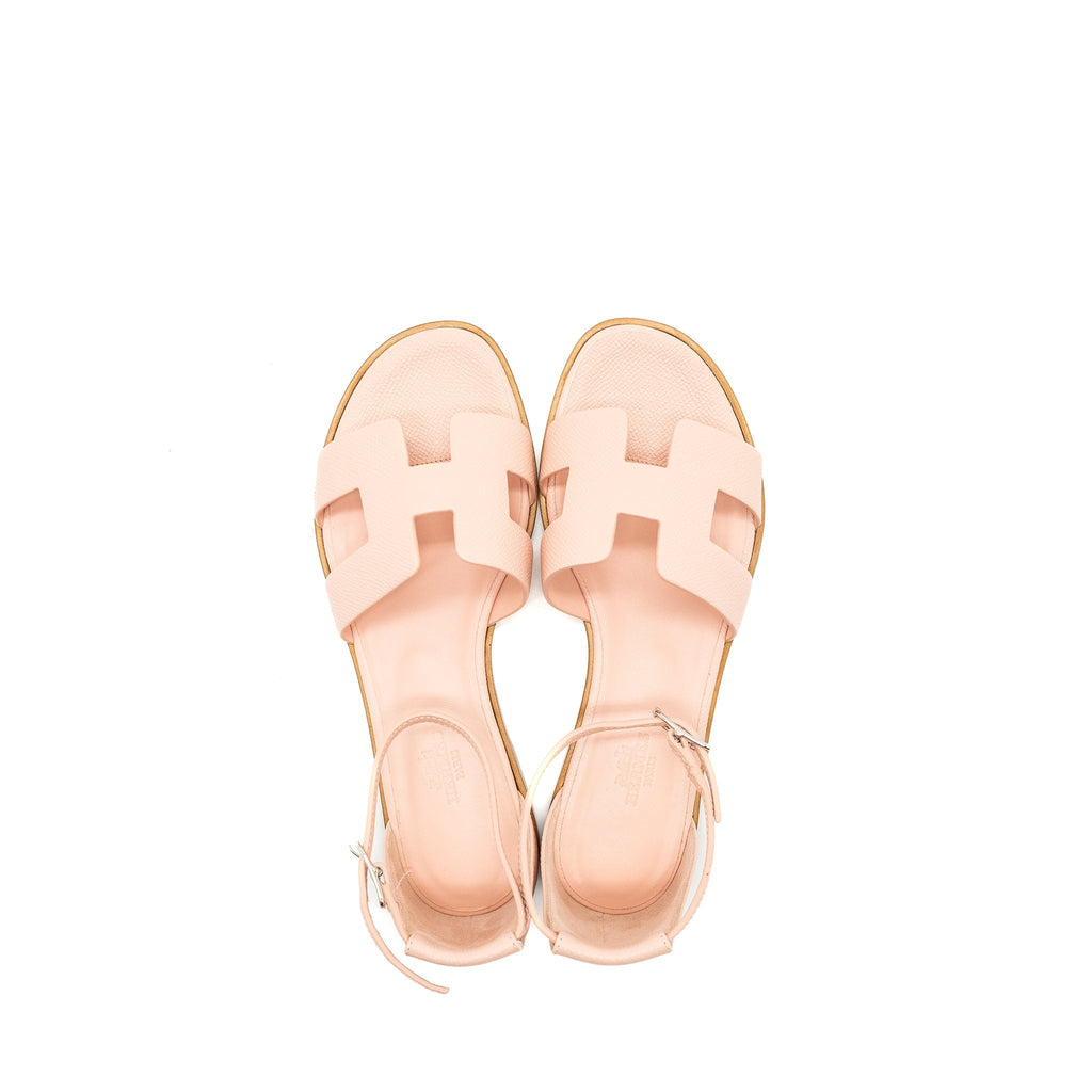 HERMES SANTORINI SANDALS EPSOM LIGHT PINK SHW