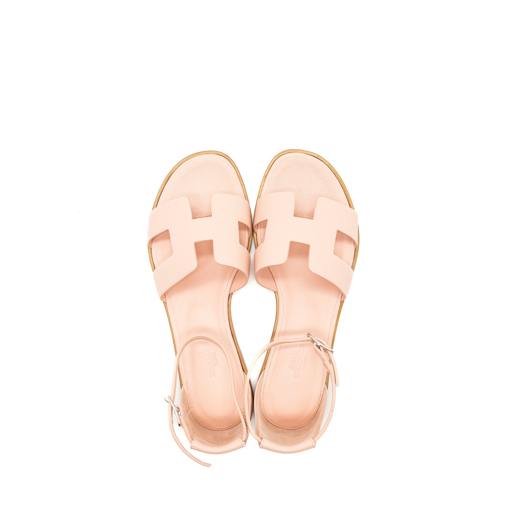 HERMES SANTORINI SANDALS EPSOM LIGHT PINK SHW