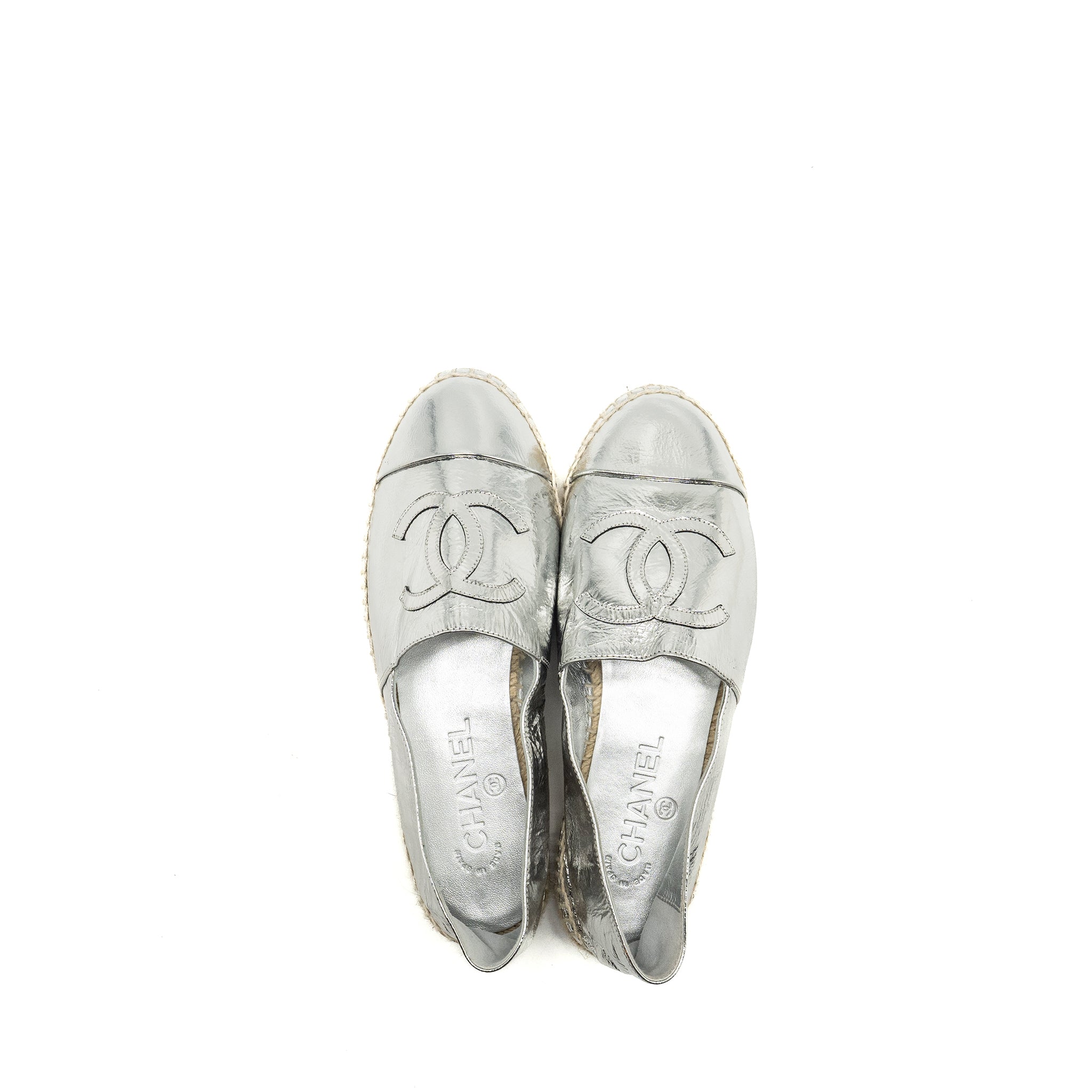 CHANEL ESPADRILLE METALLIC SILVER