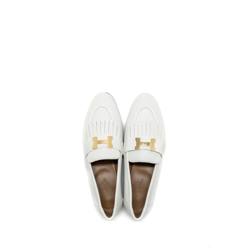 HERMES MOCASSIN ROYAL LOAFER CALFSKIN WHITE GHW