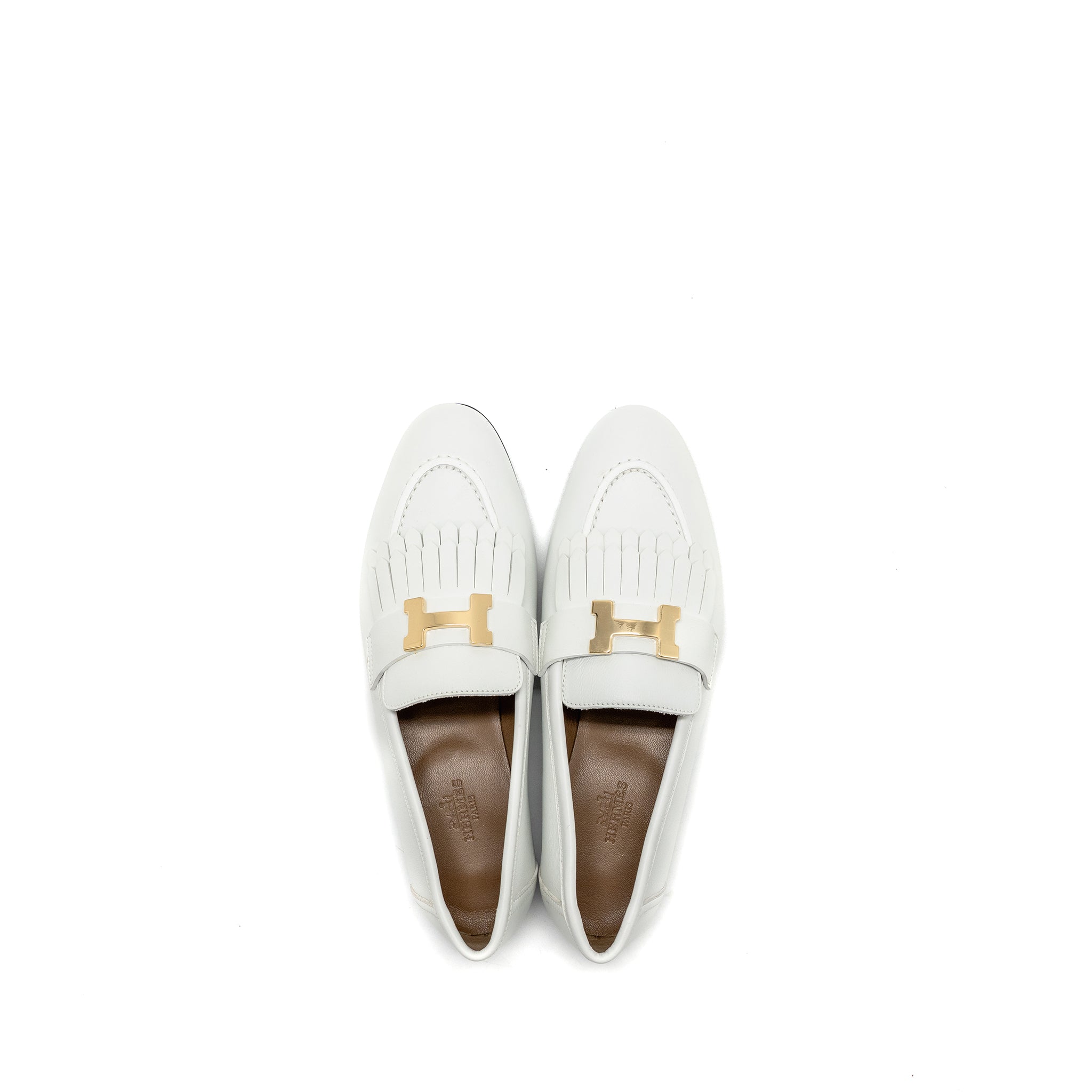 HERMES MOCASSIN ROYAL LOAFER CALFSKIN WHITE GHW