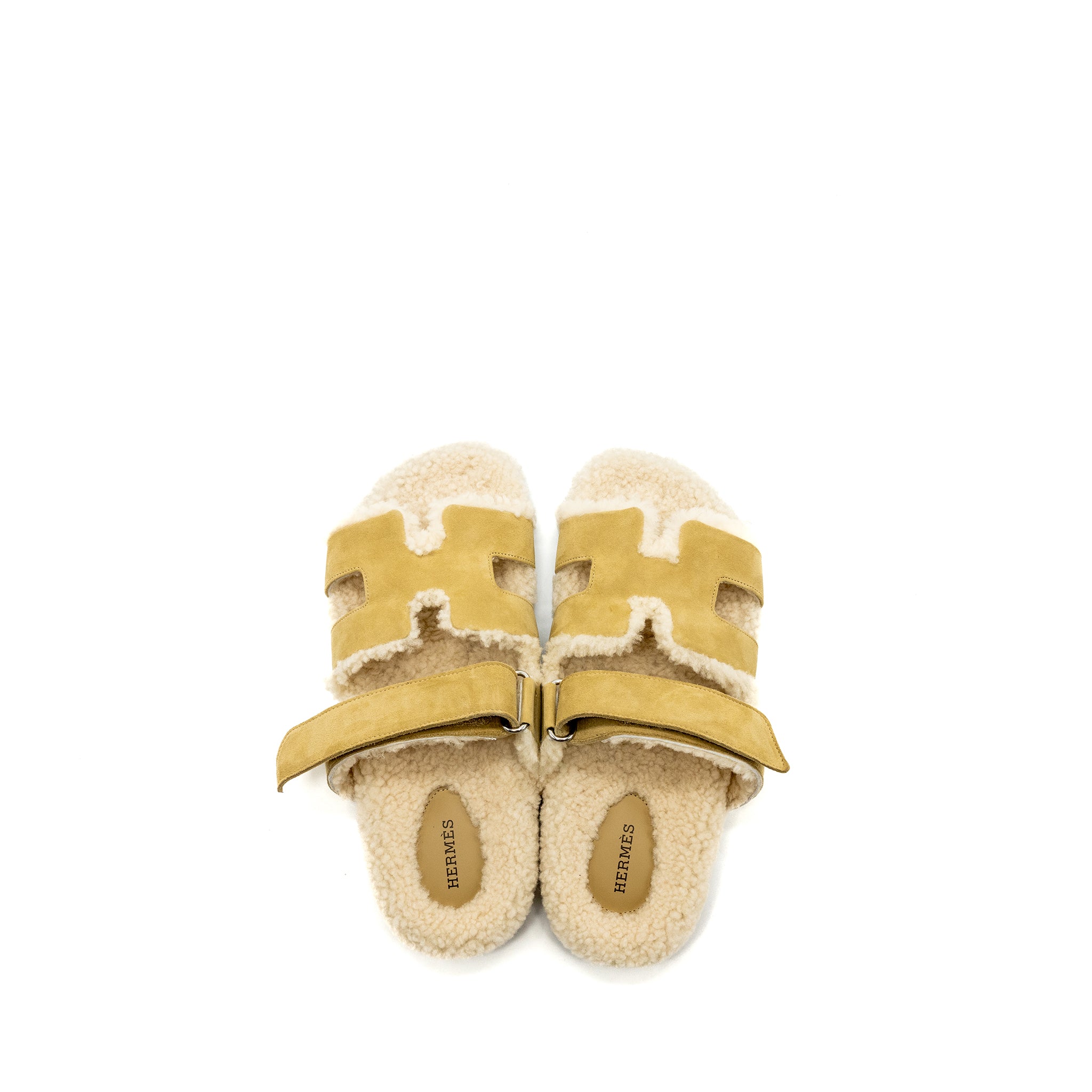 HERMES CHYPRE SANDALS CHÈVRE VELOURS BEIGE ALBATRE
