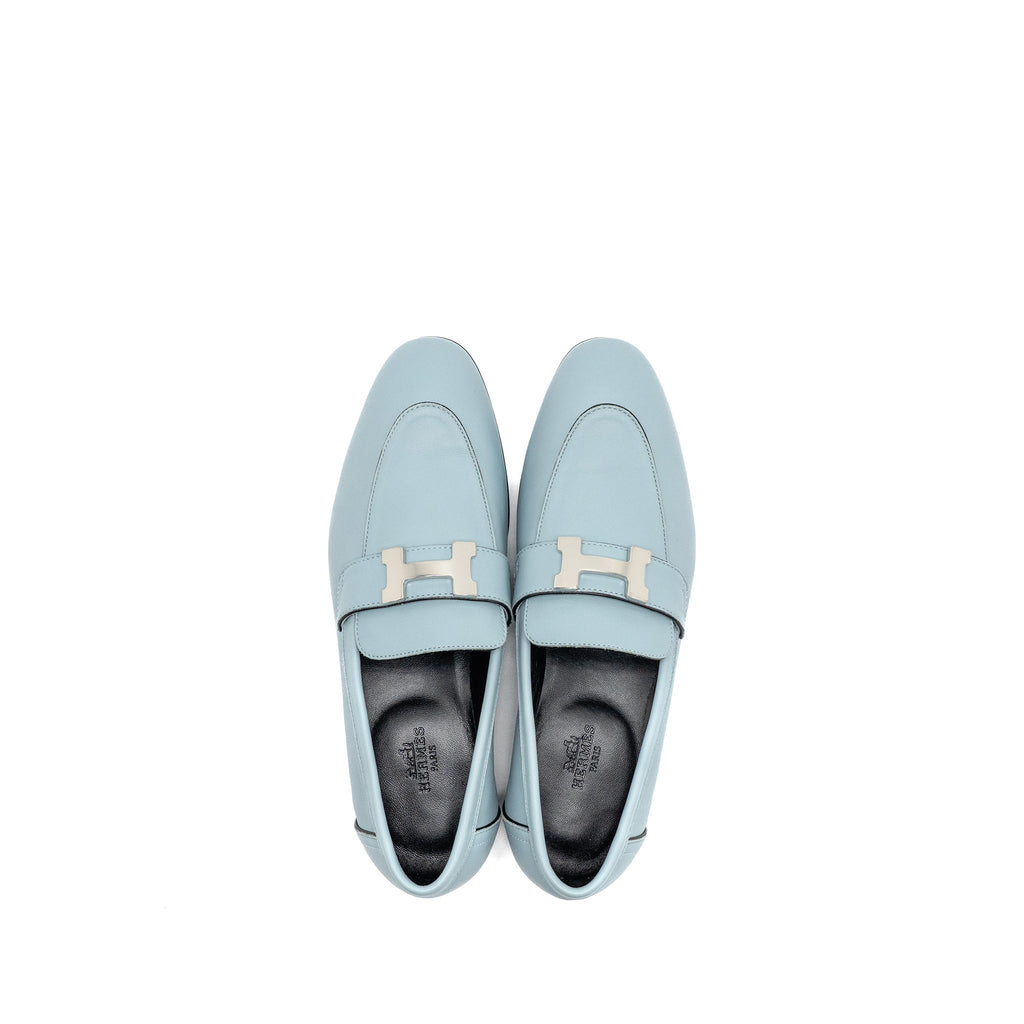 HERMES PARIS MOCASSINS CALFSKIN LEATHER VERT D’EAU