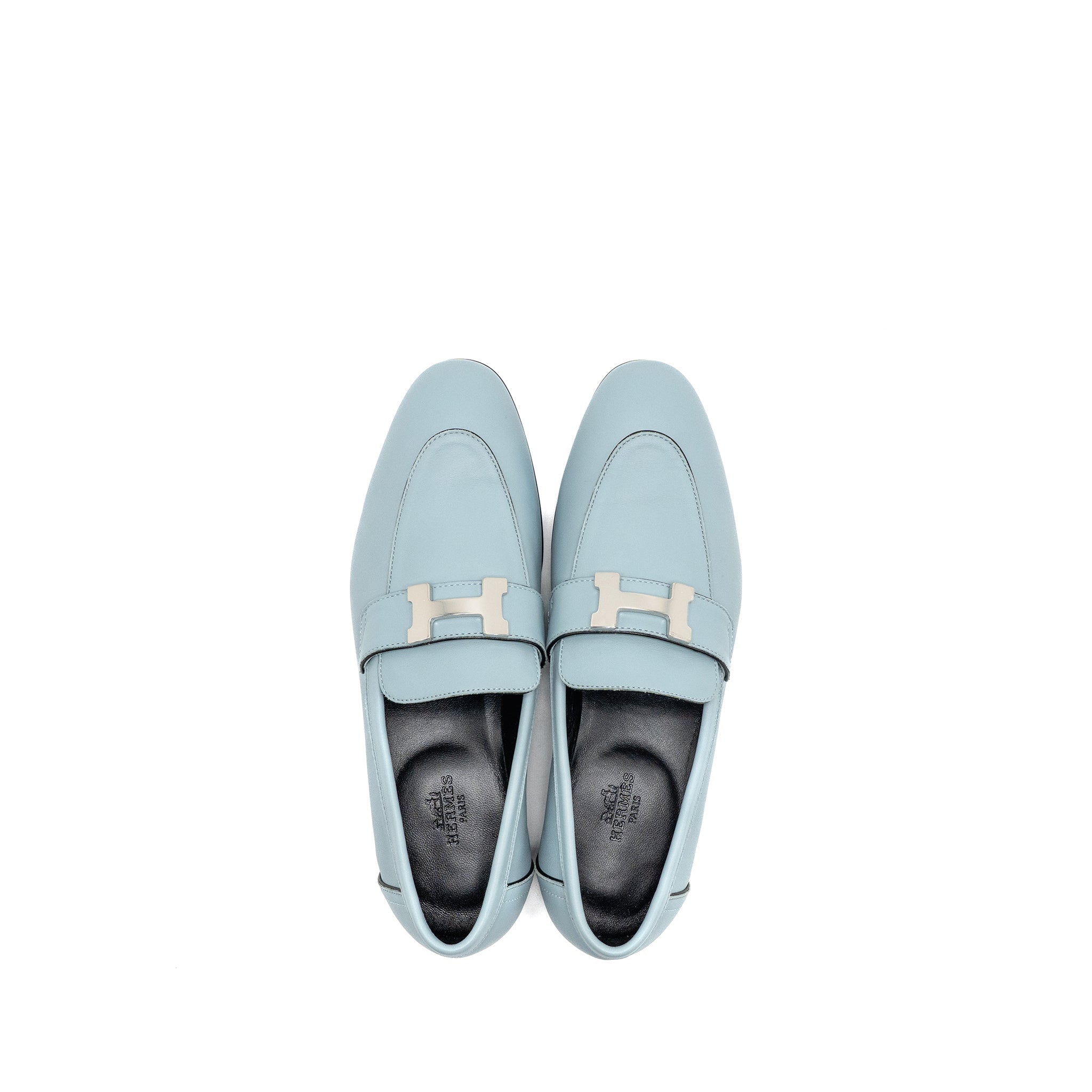 HERMES PARIS MOCASSINS CALFSKIN LEATHER VERT D’EAU