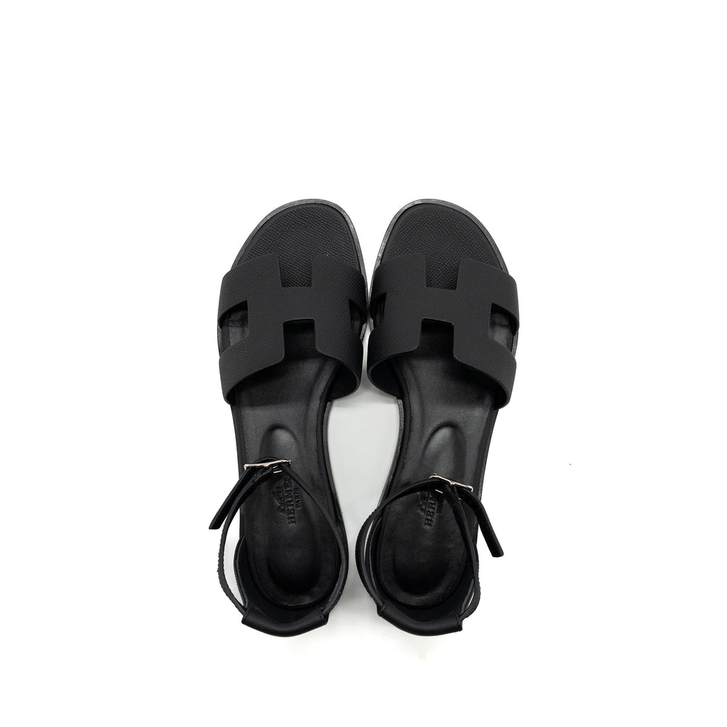 HERMES SANTORINI SANDALS LEATHER BLACK SHW