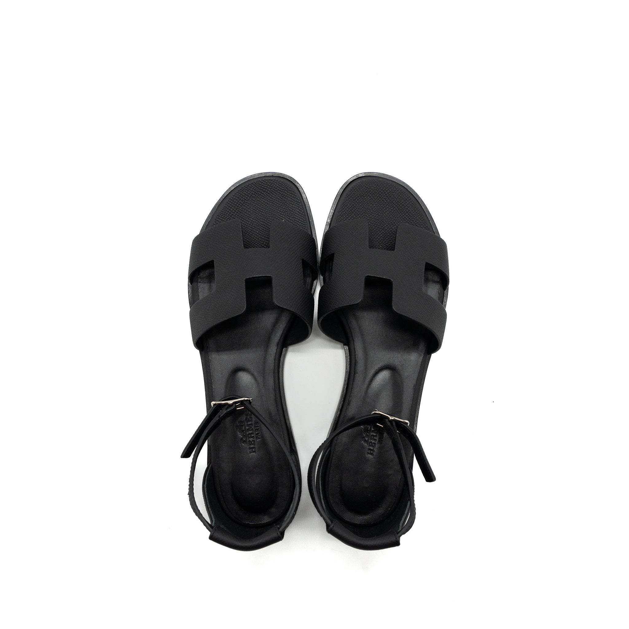 HERMES SANTORINI SANDALS LEATHER BLACK SHW