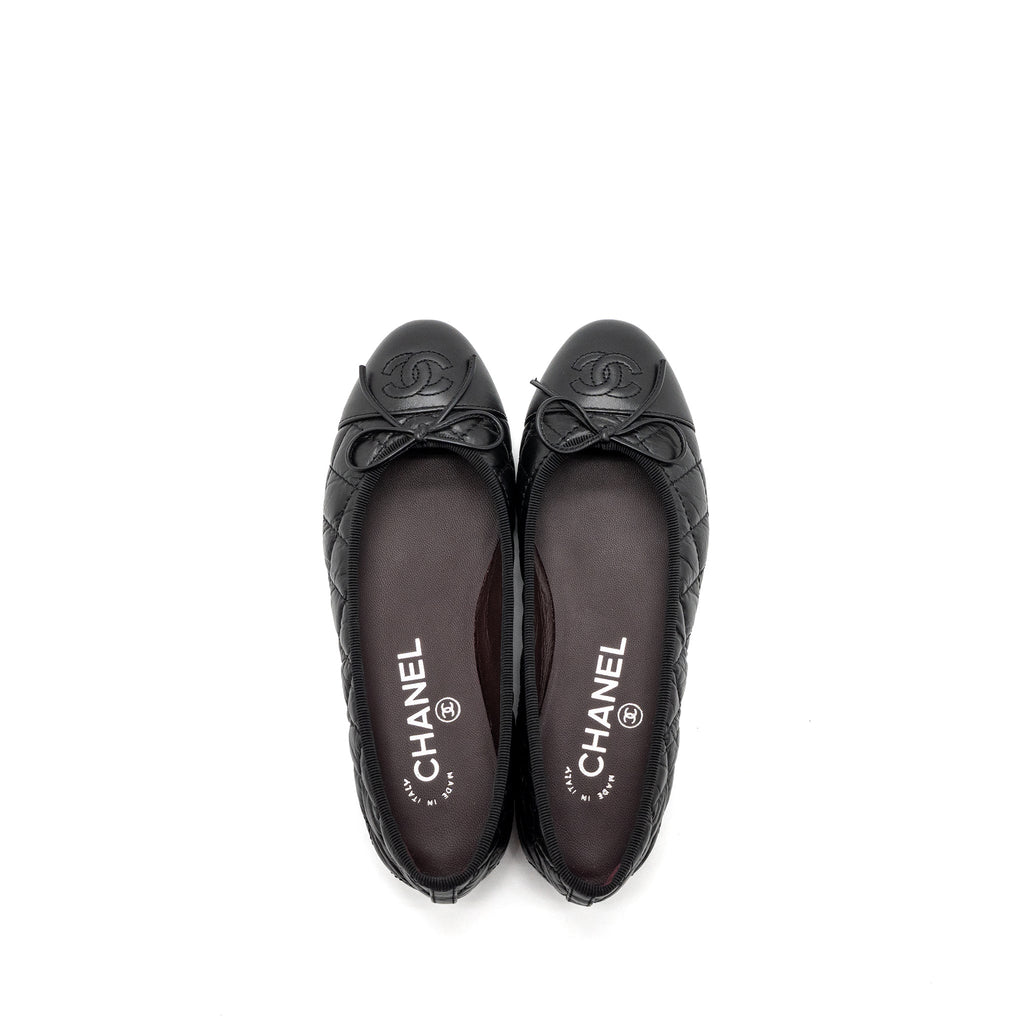CHANEL BALLERINA QUILTED FLAT SHOES CALFSKIN BLACK