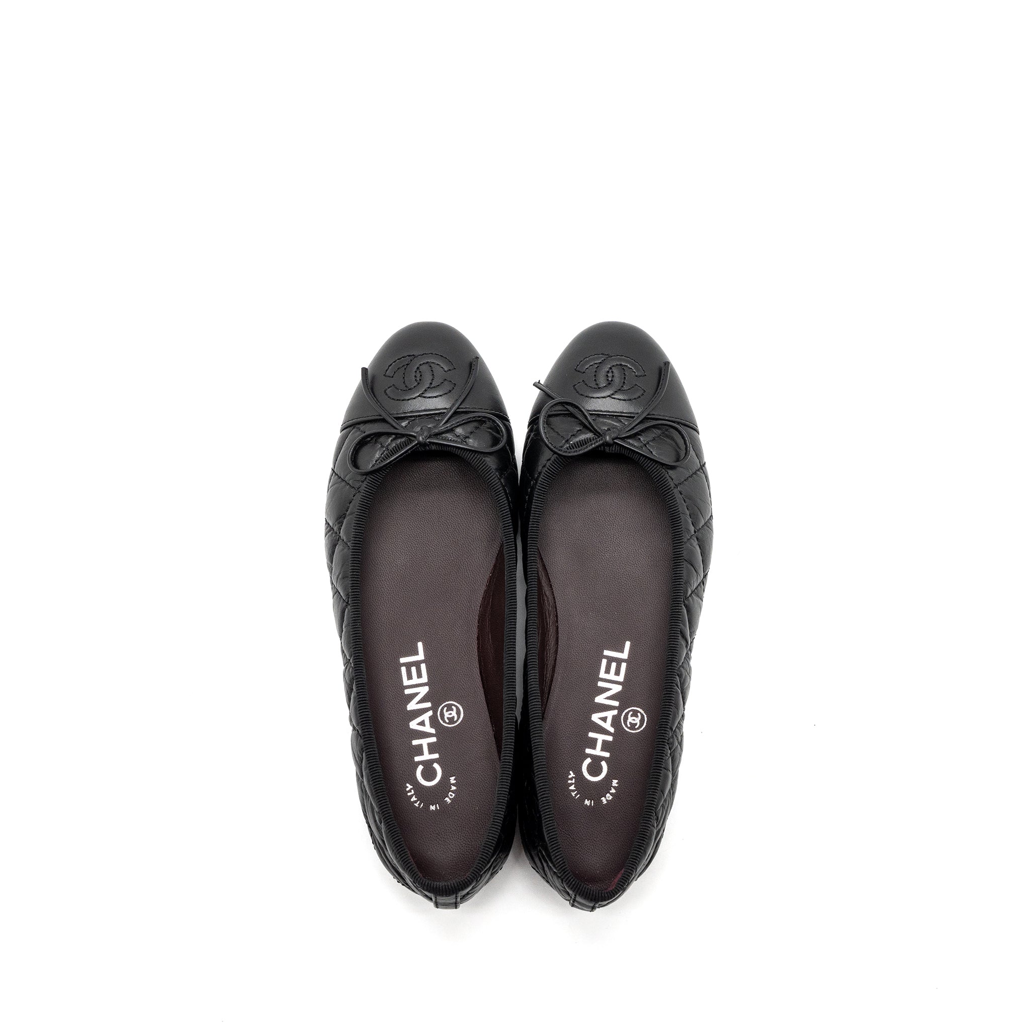 CHANEL BALLERINA QUILTED FLAT SHOES CALFSKIN BLACK