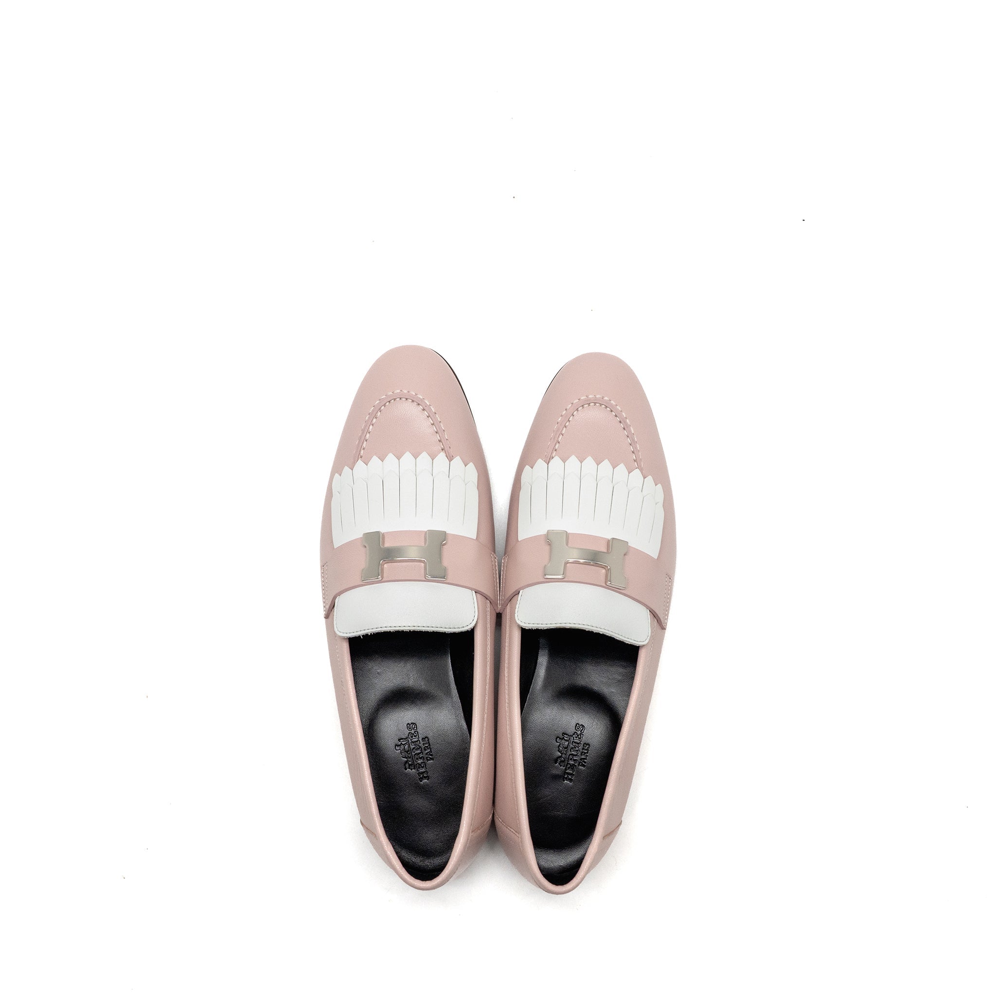 HERMES MOCASSINS ROYAL LOAFER CALFSKIN ROSE PORCELAINE SHW