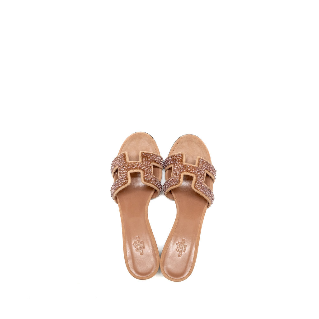 HERMES OASIS SANDAL RHINESTONE DETAILS NUDE