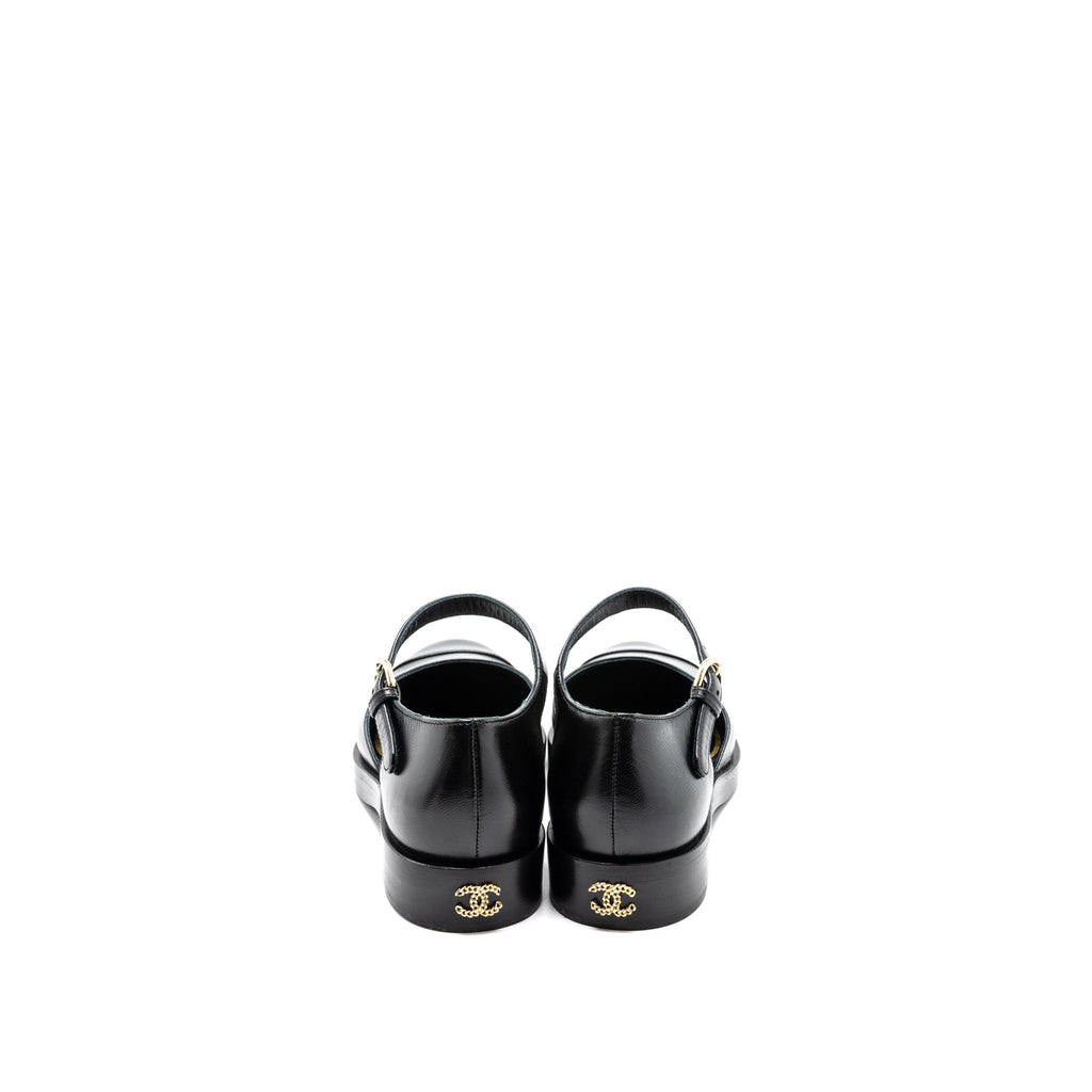 CHANEL MARY JANES SHOES SHINY GOATSKIN BLACK LGHW