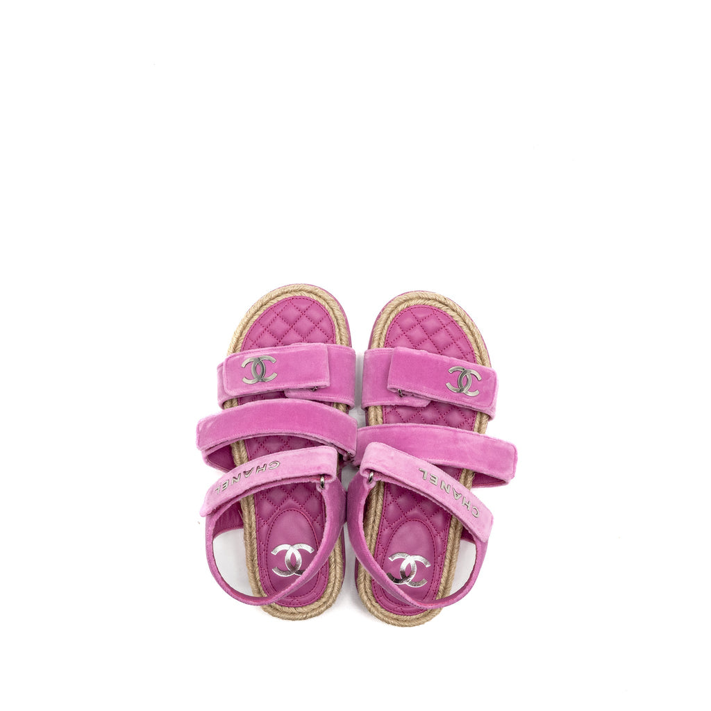 CHANEL DAD SANDALS VELVET/ESPADRILLE/LEATHER PINK SHW
